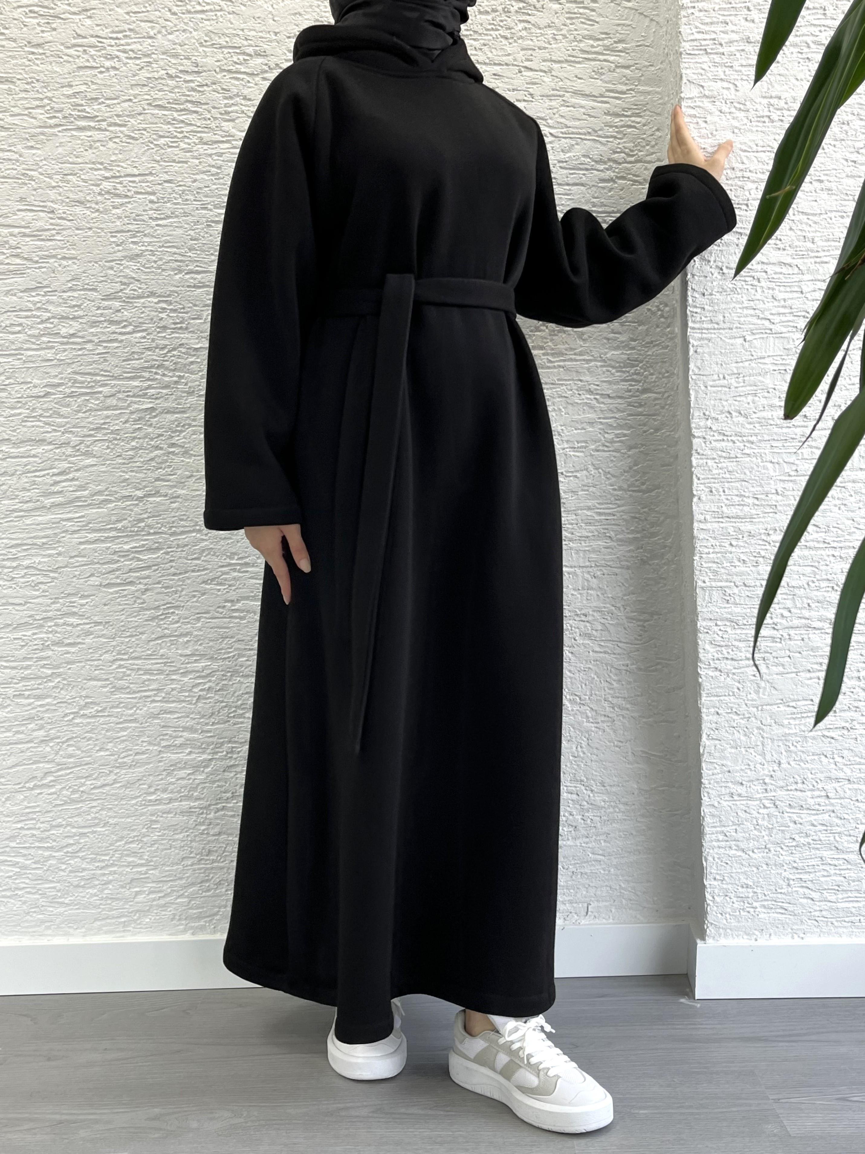 Siyah Kapşonlu Oversize Sweat Elbise