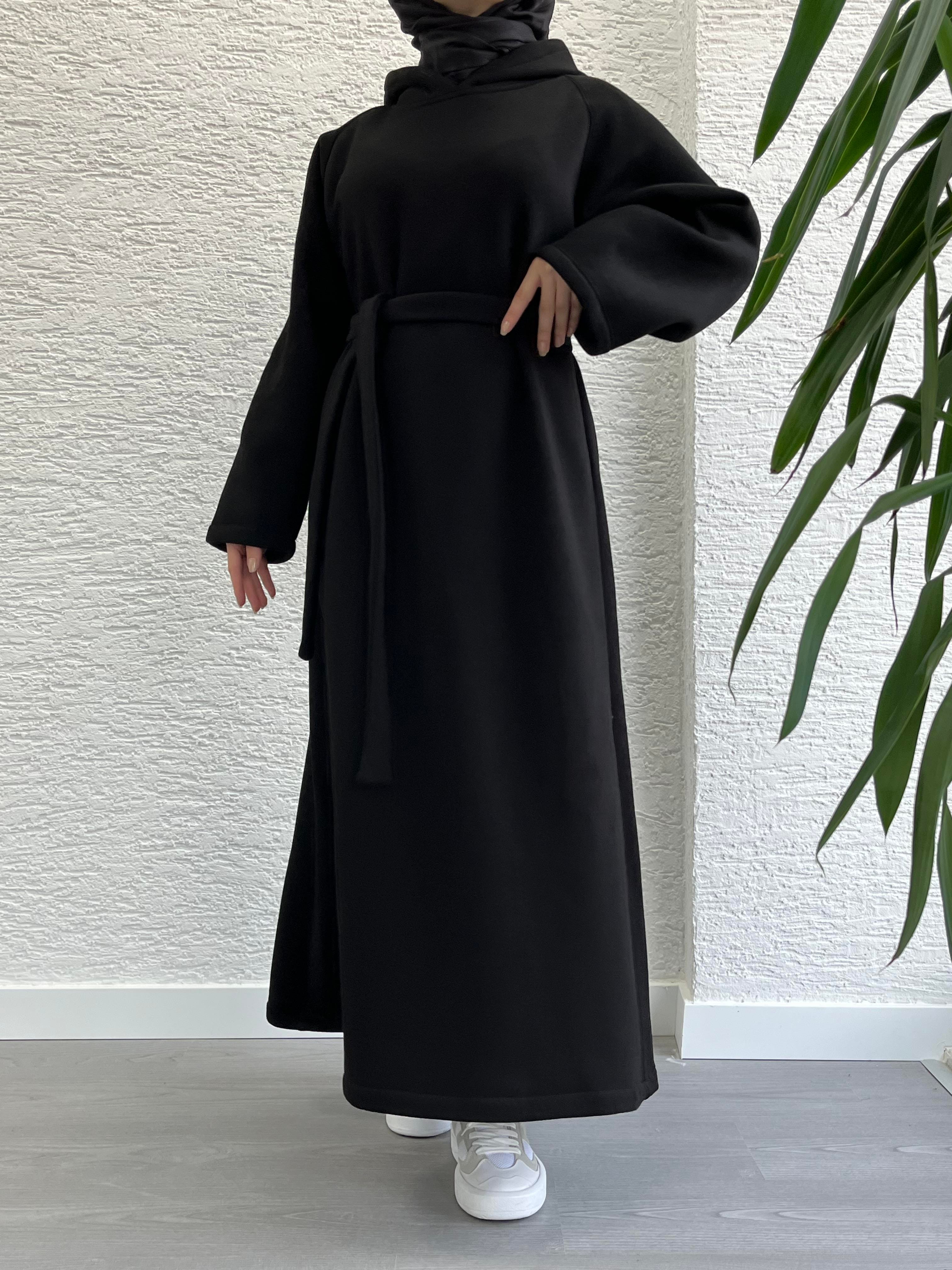Siyah Kapşonlu Oversize Sweat Elbise