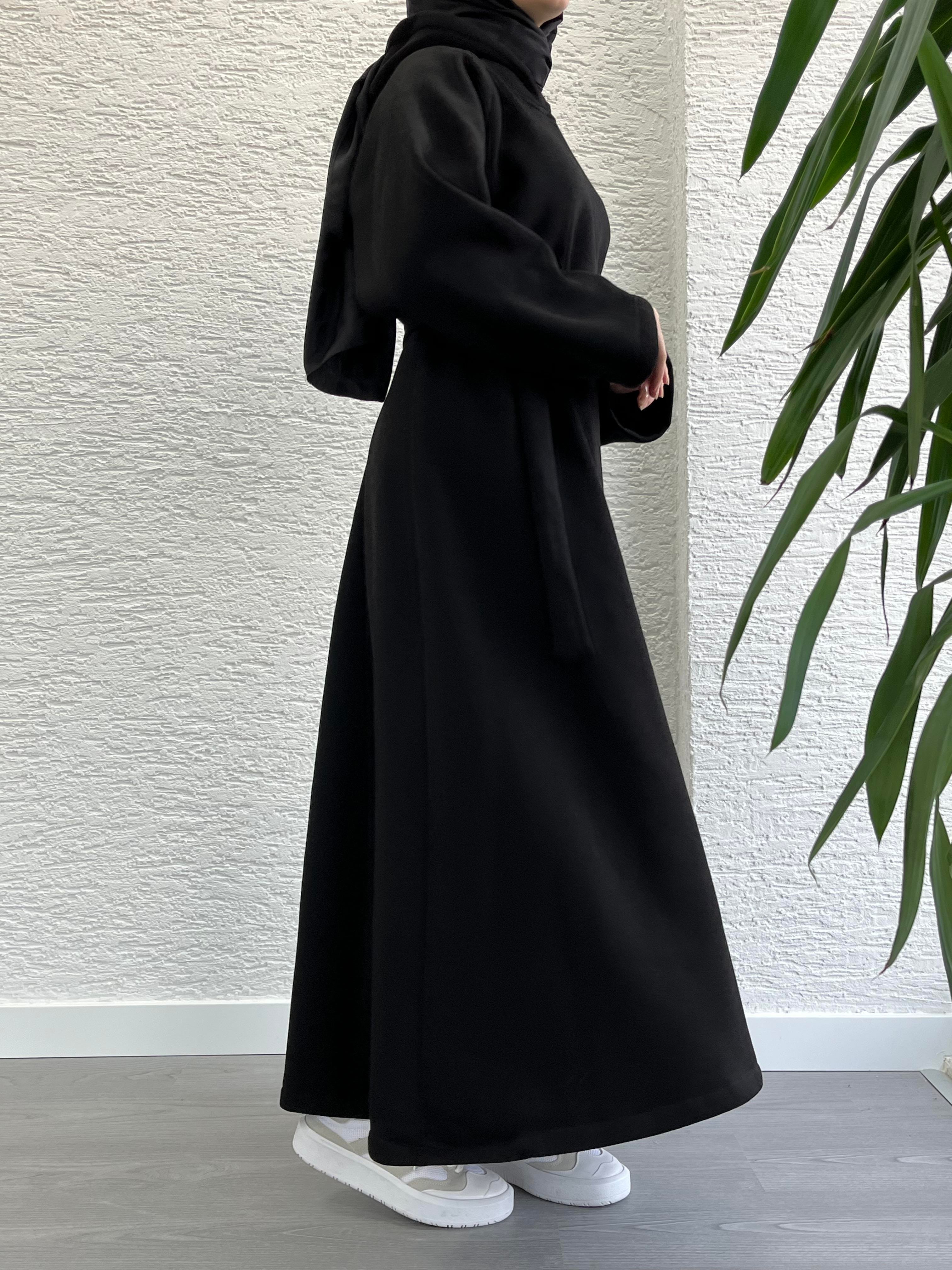 Siyah Kapşonlu Oversize Sweat Elbise