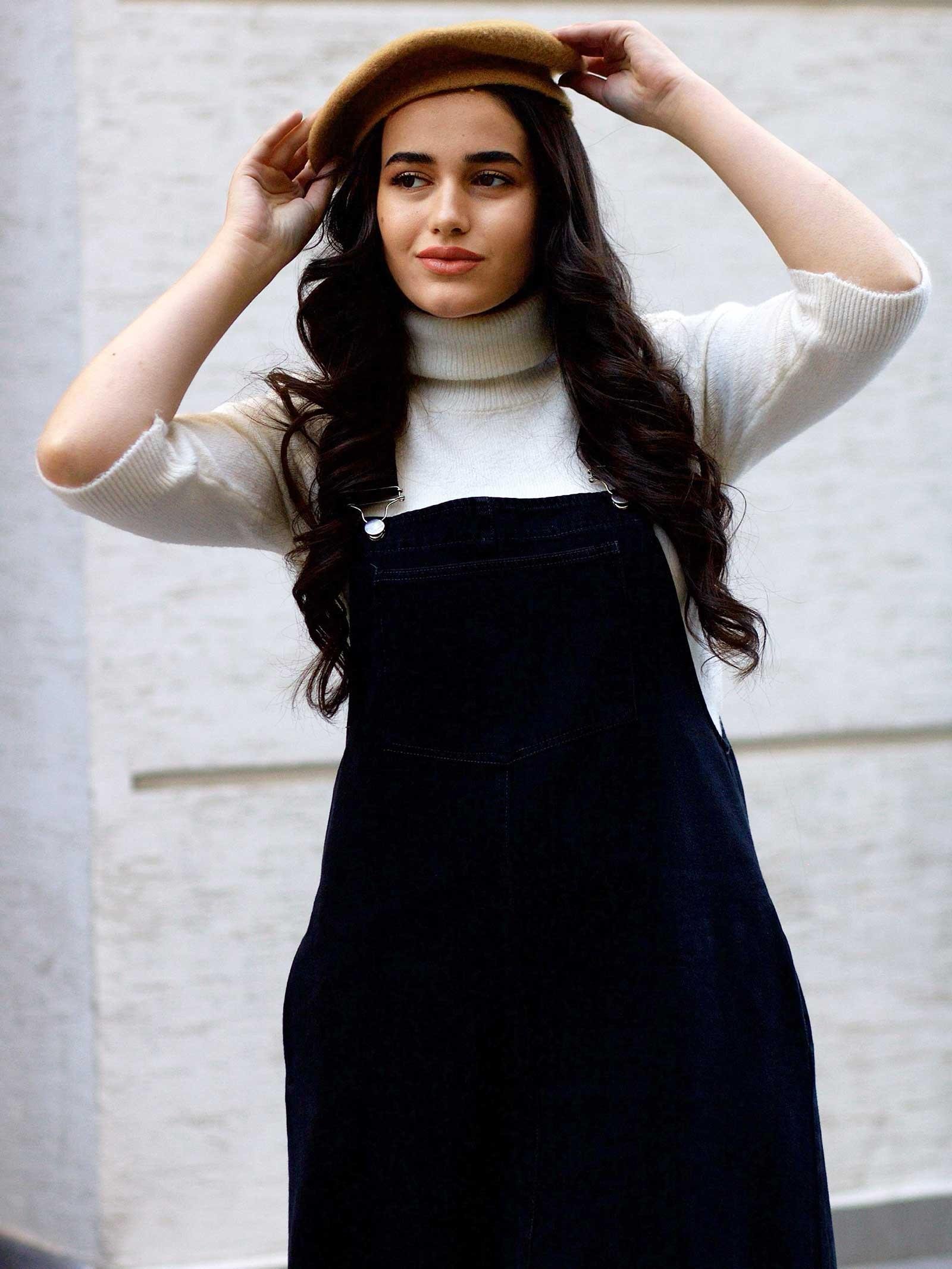 Siyah Modern Kesim Kot Salopet Elbise