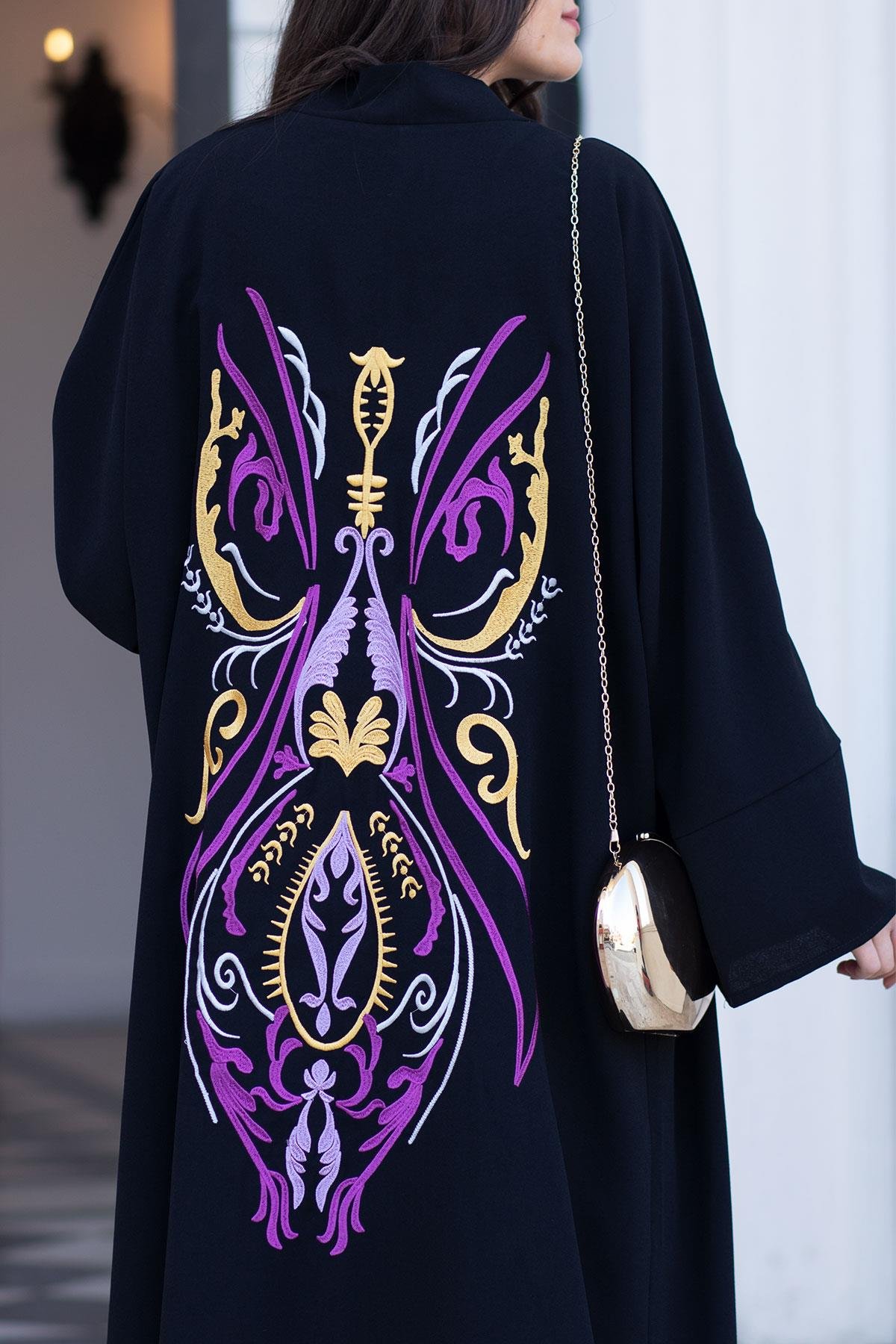 Siyah Nare Nakışlı Abaya