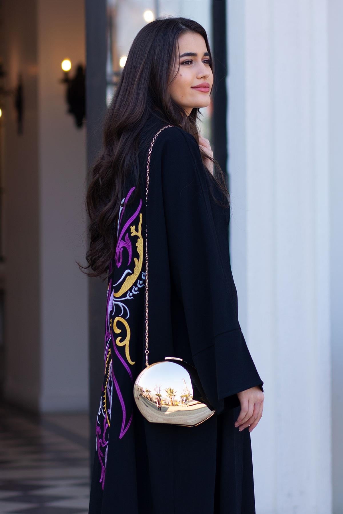 Siyah Nare Nakışlı Abaya