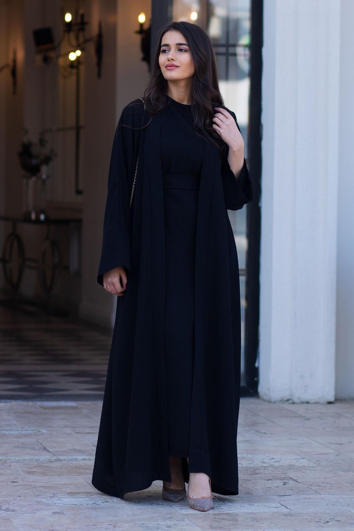 Siyah Nare Nakışlı Abaya