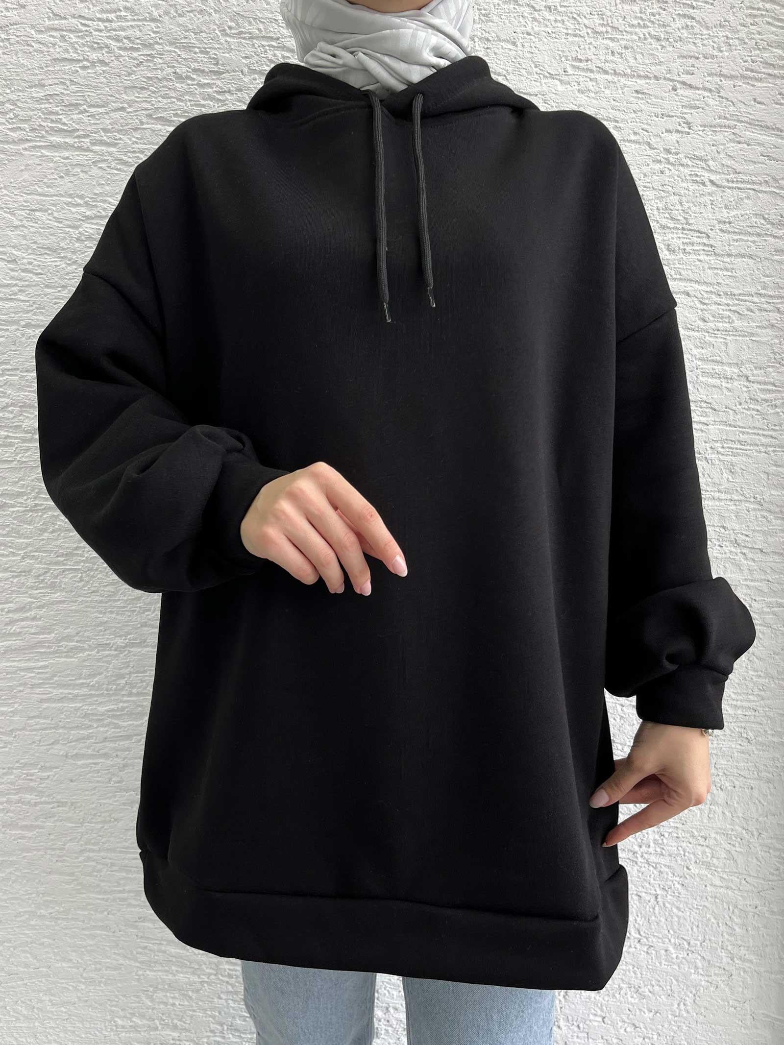 Siyah Oversize Kapüşonlu Sweat