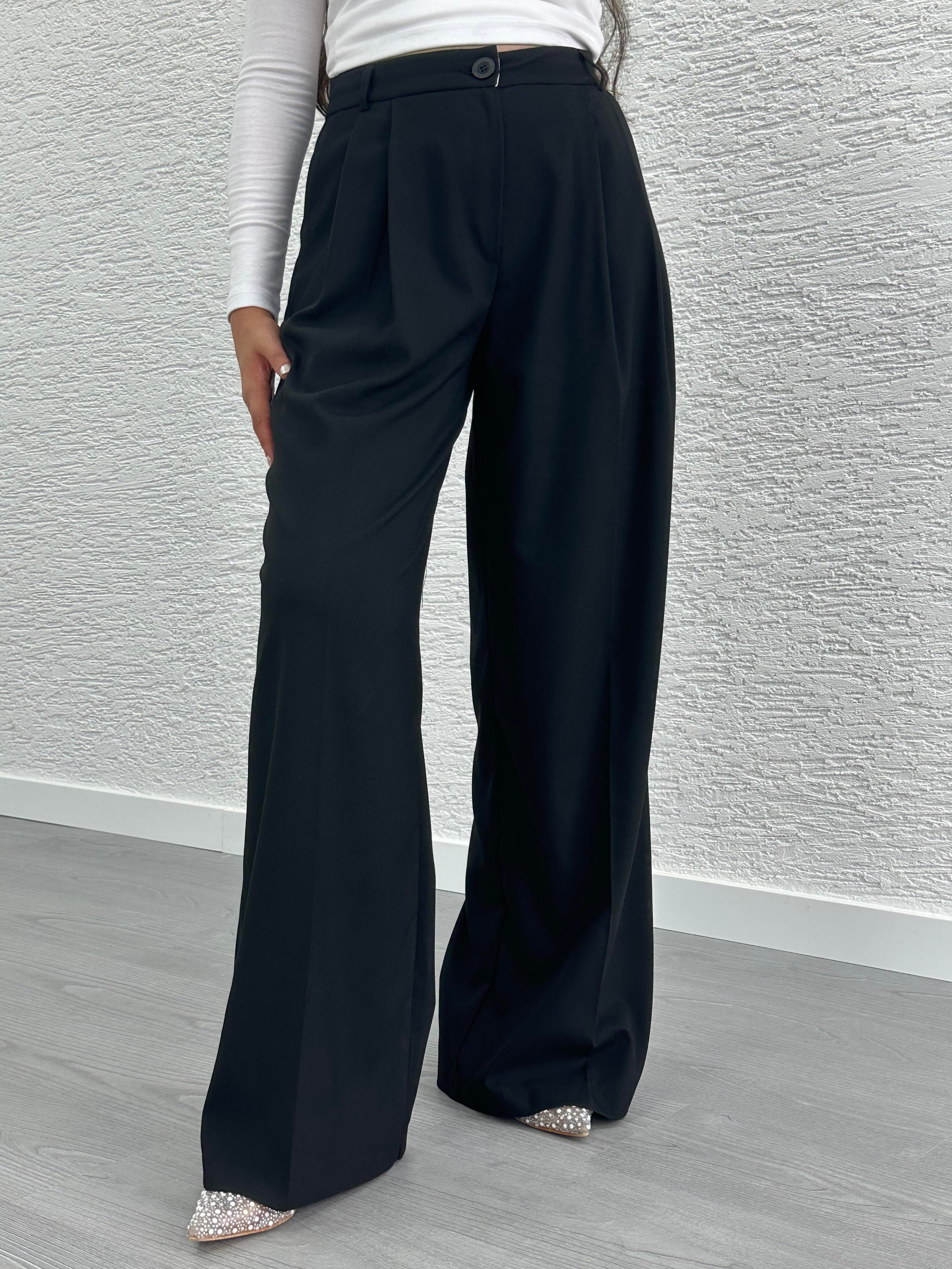 Siyah Pile Detay Palazzo Pantolon 