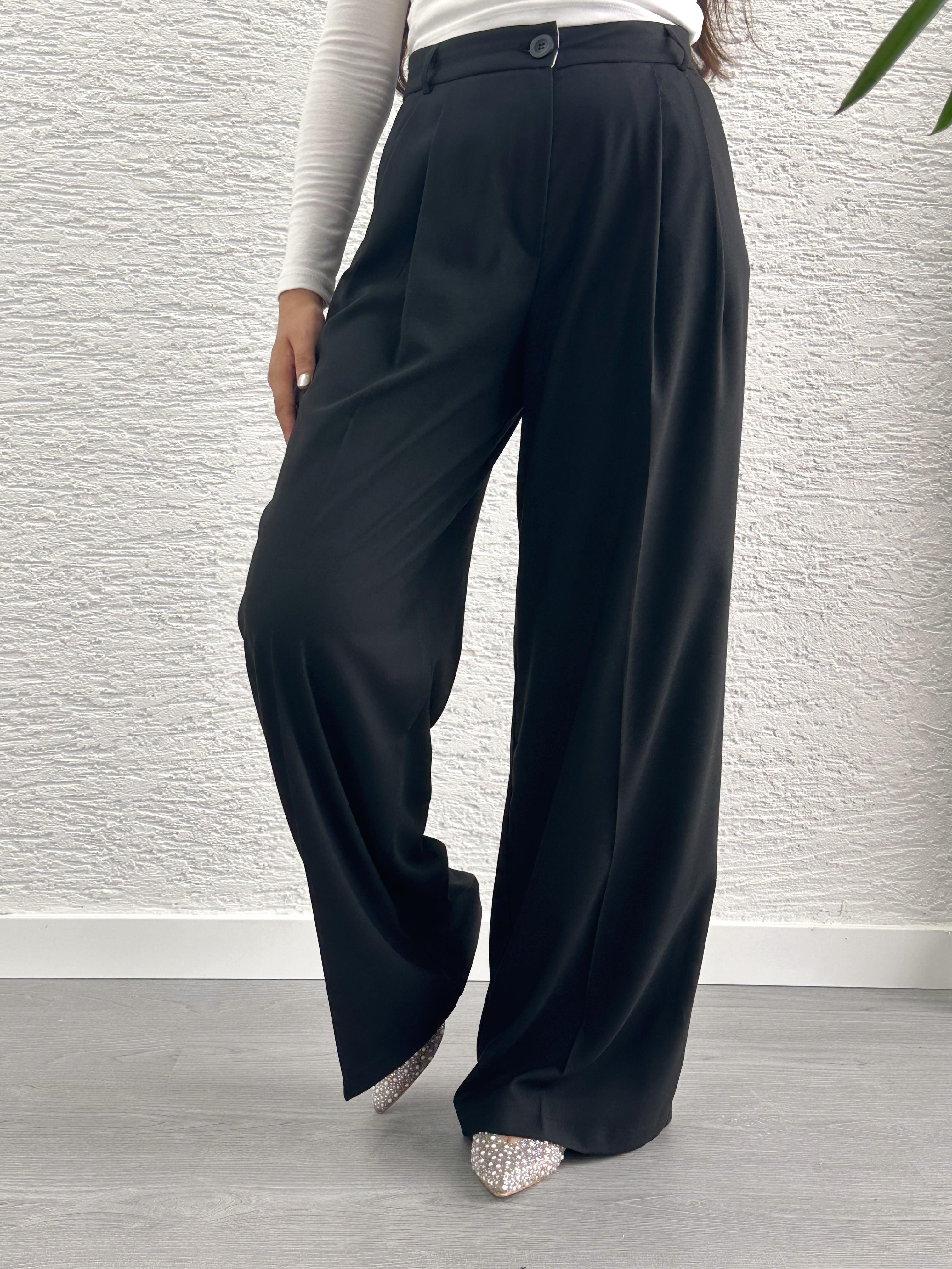 Siyah Pile Detay Palazzo Pantolon 