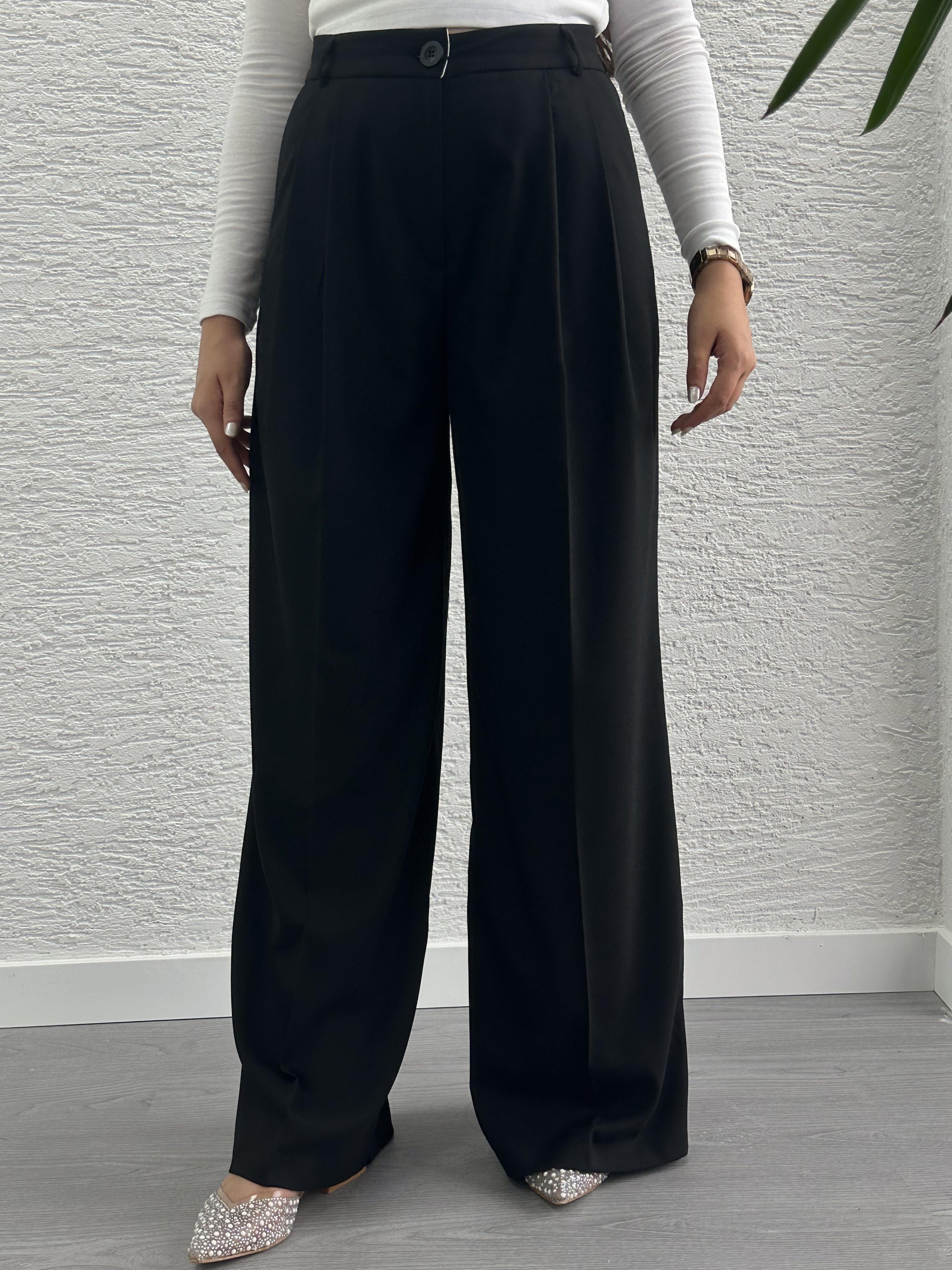 Siyah Pile Detay Palazzo Pantolon 