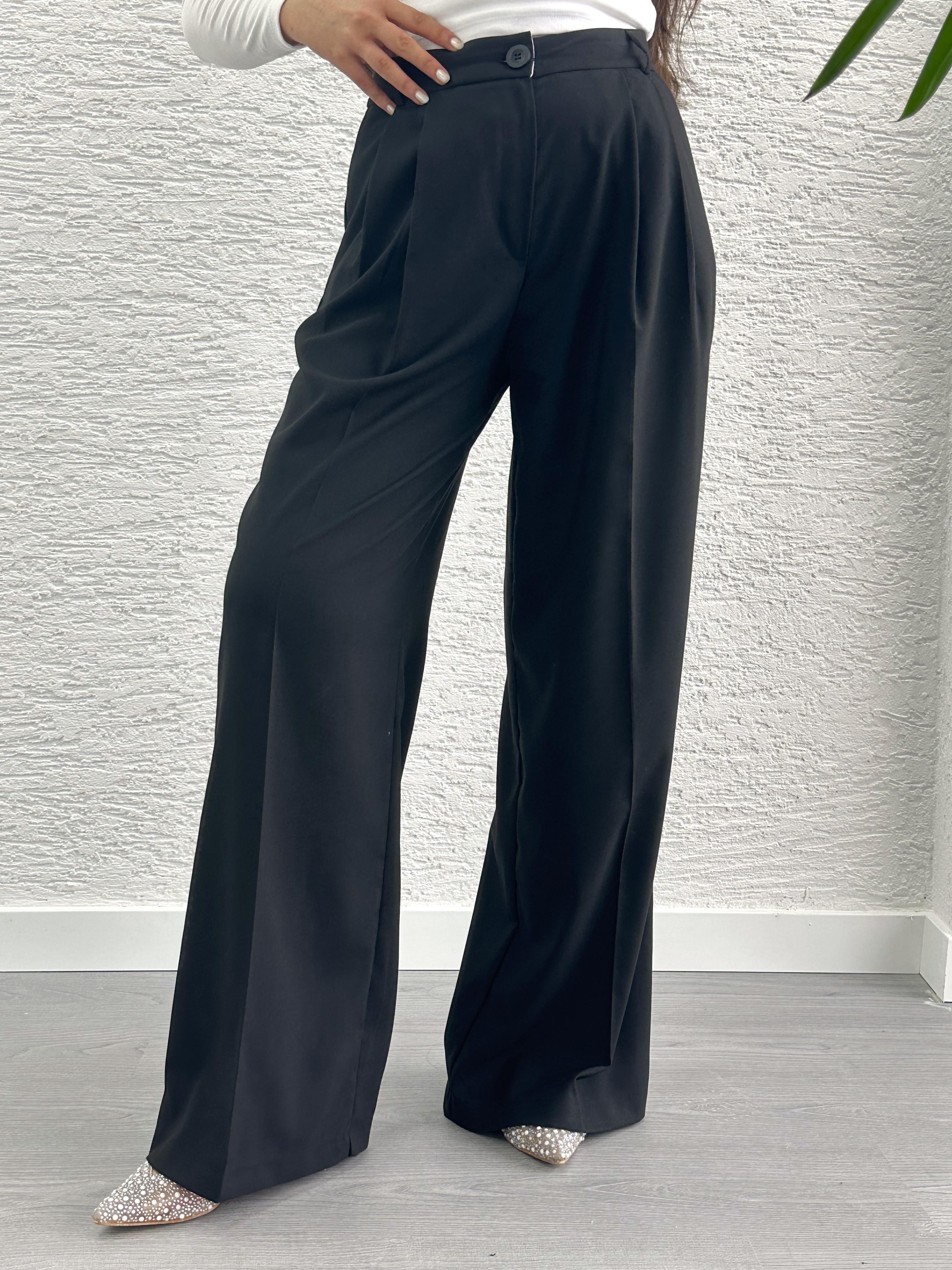 Siyah Pile Detay Palazzo Pantolon 