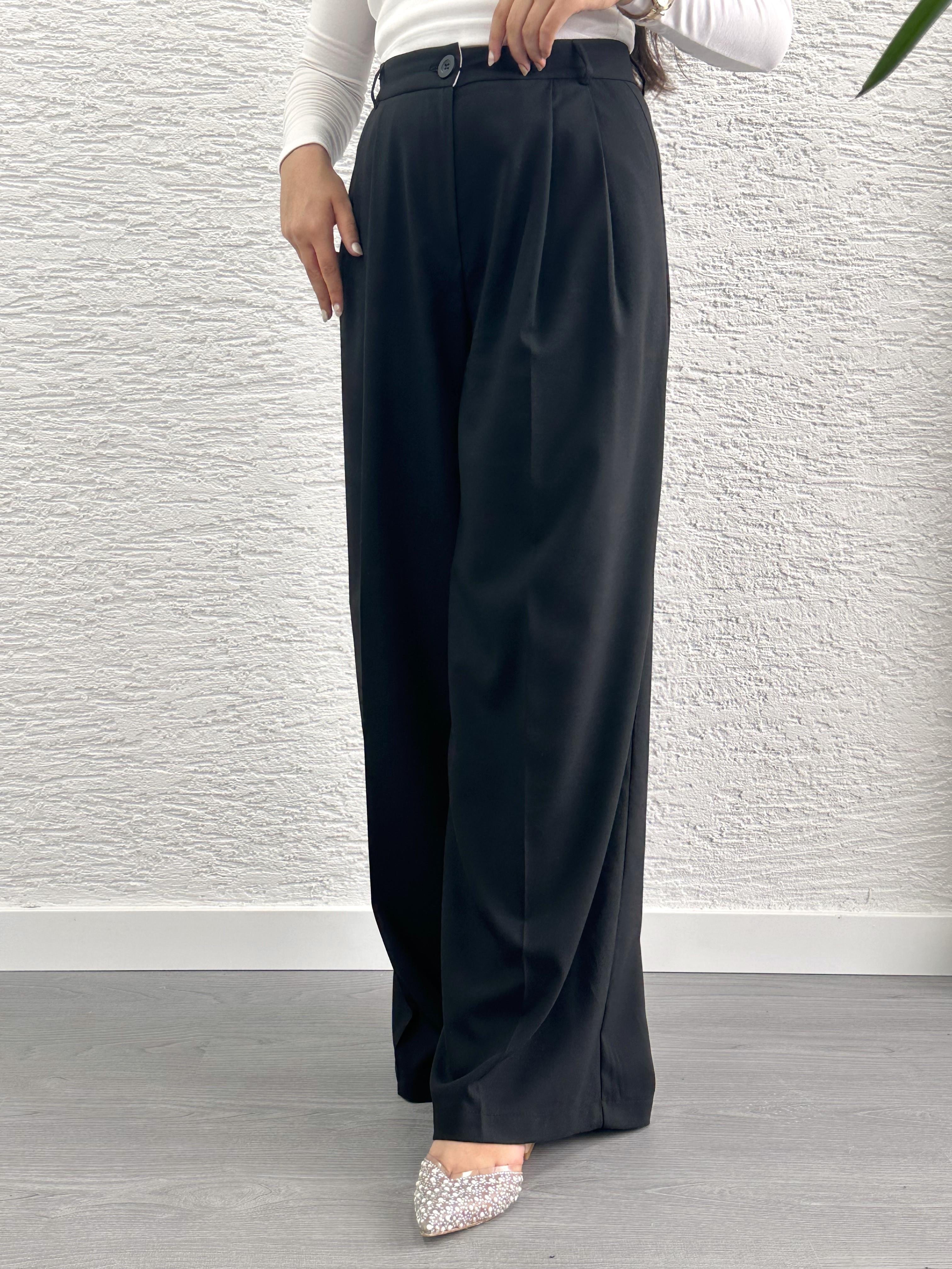 Siyah Pile Detay Palazzo Pantolon 