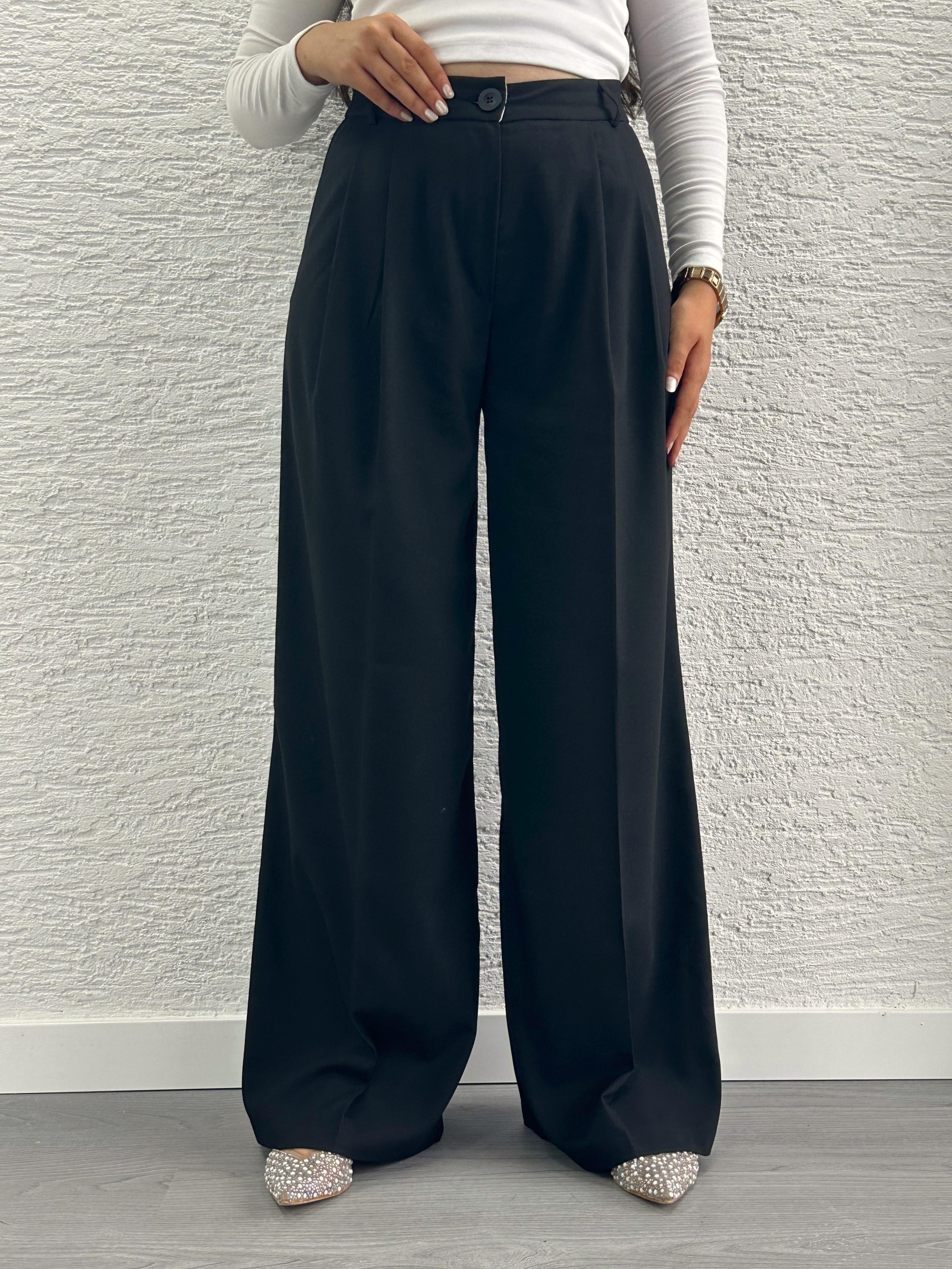 Siyah Pile Detay Palazzo Pantolon 