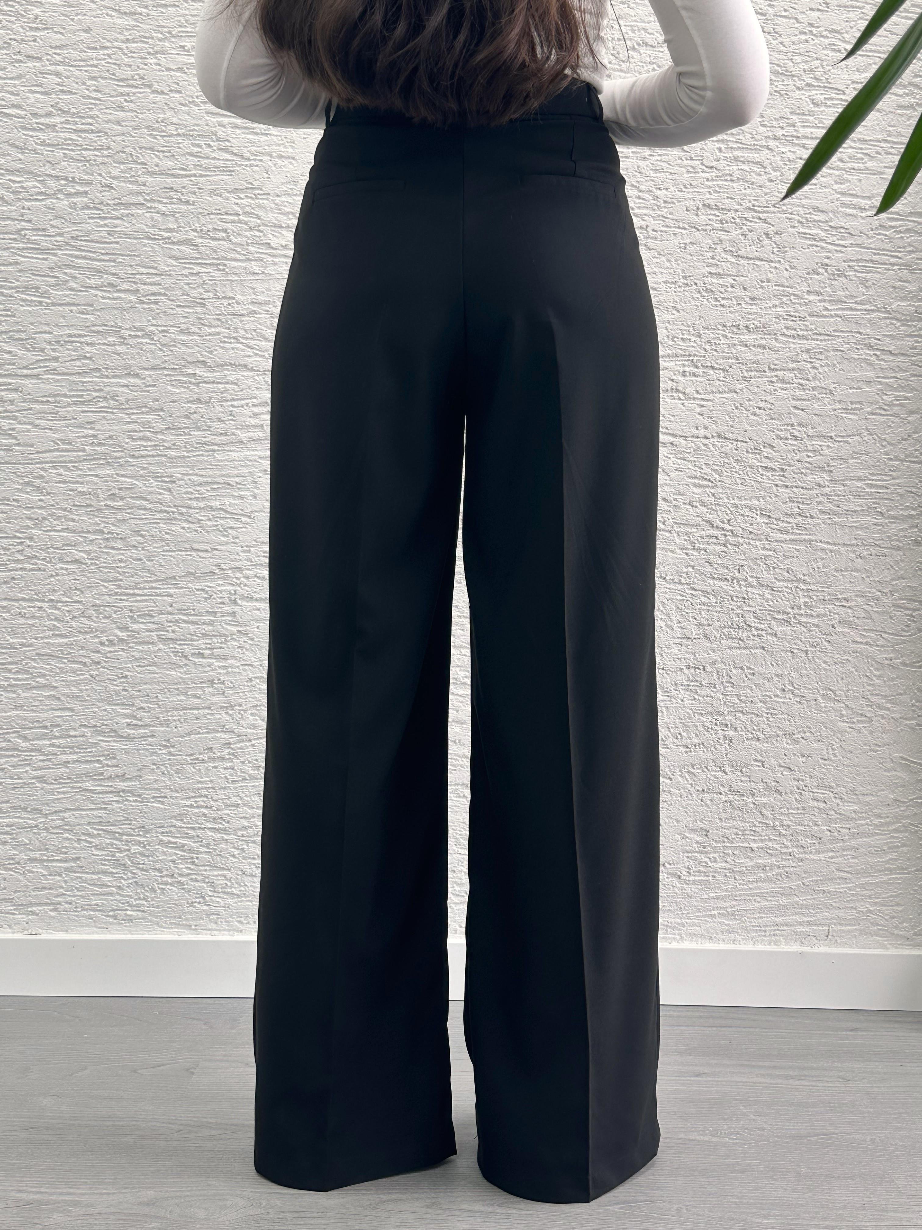 Siyah Pile Detay Palazzo Pantolon 