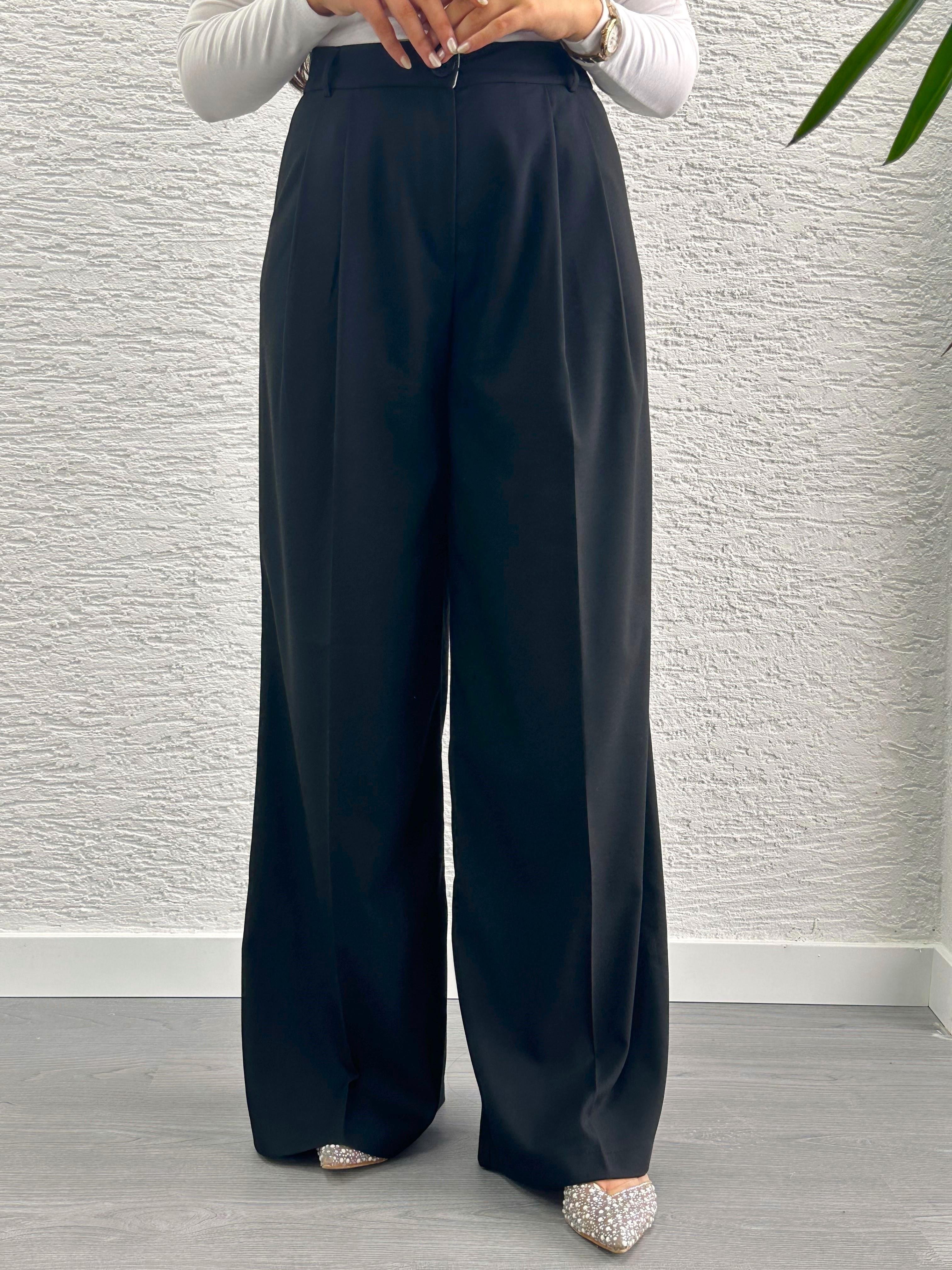 Siyah Pile Detay Palazzo Pantolon 