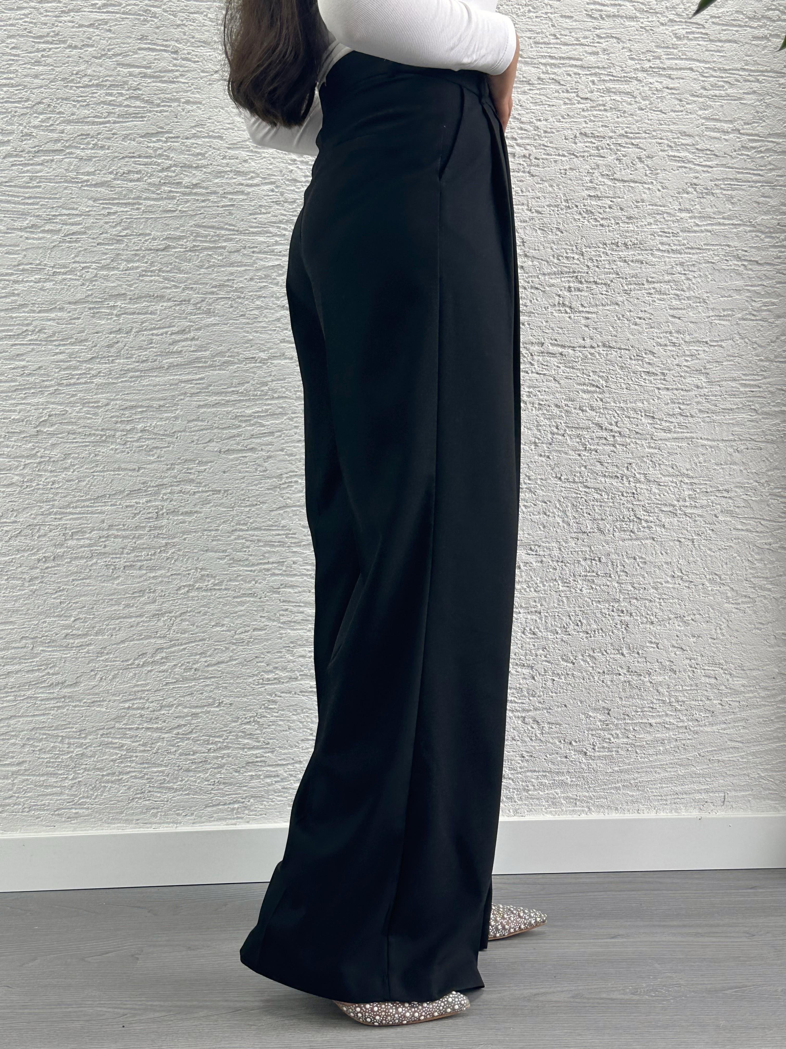 Siyah Pile Detay Palazzo Pantolon 