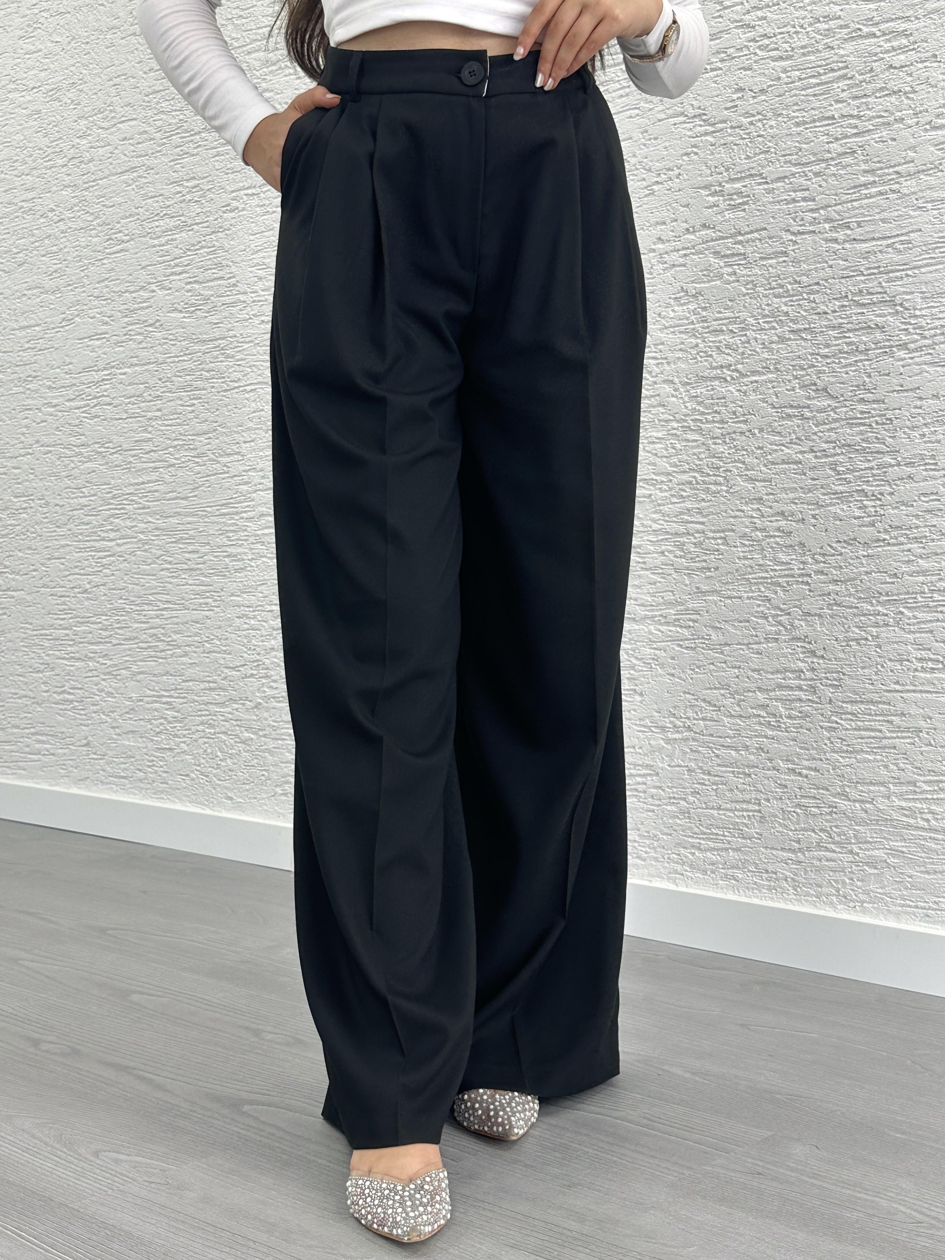 Siyah Pile Detay Palazzo Pantolon 