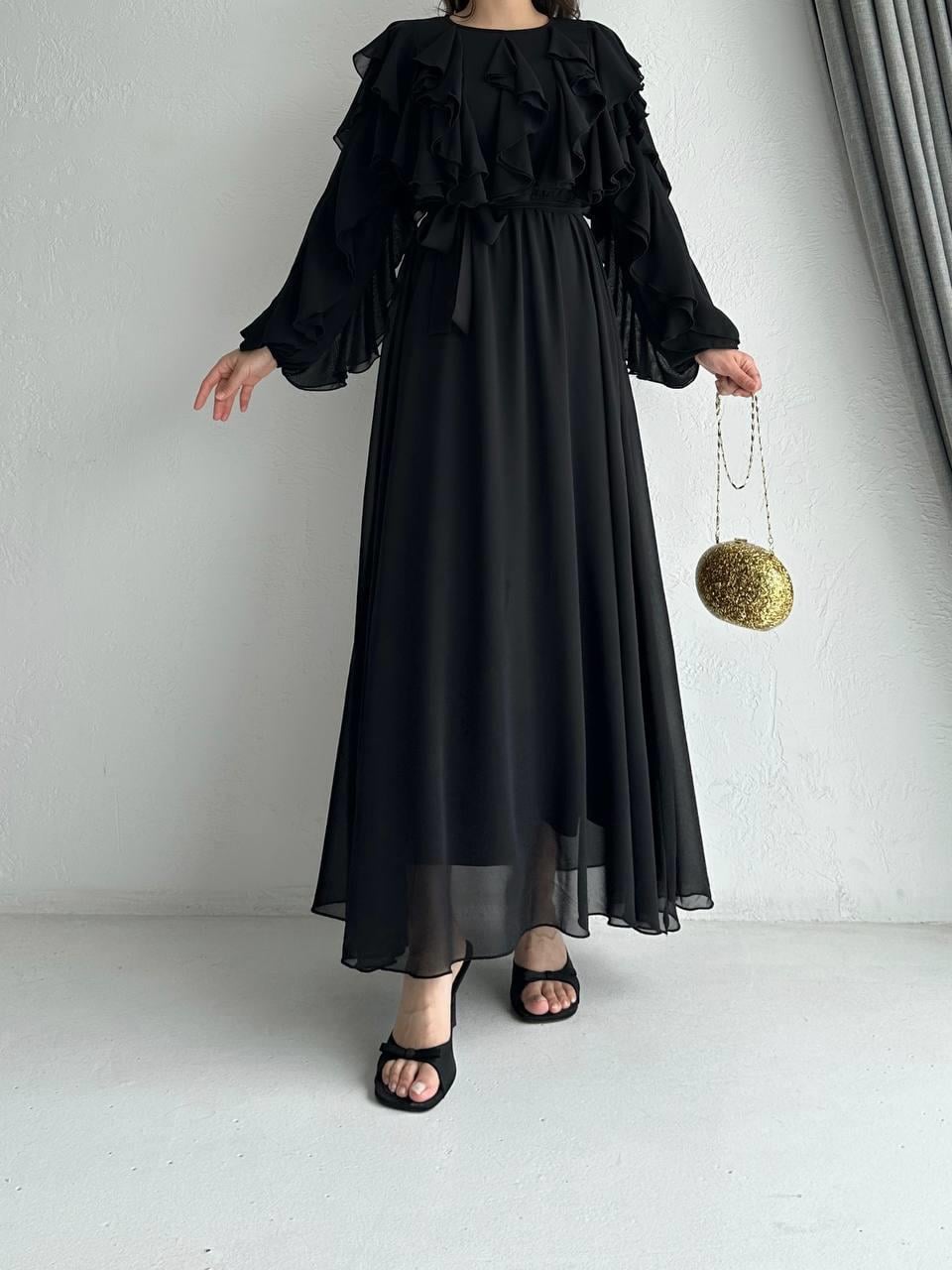 Siyah Rana Şifon Elbise