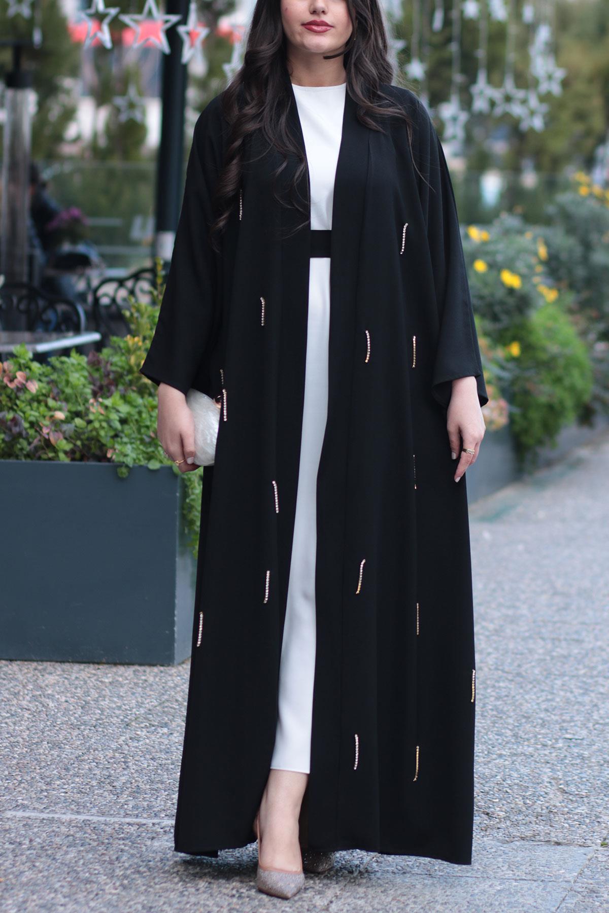 Siyah Taşlı Abaya 