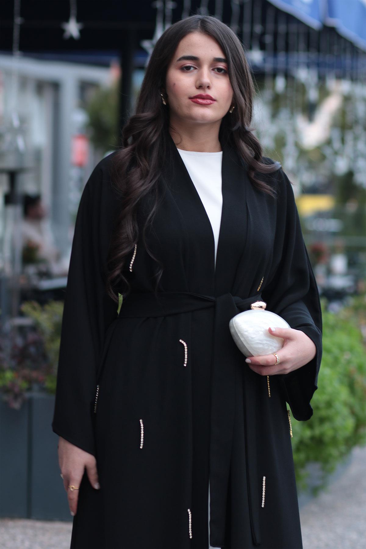 Siyah Taşlı Abaya 