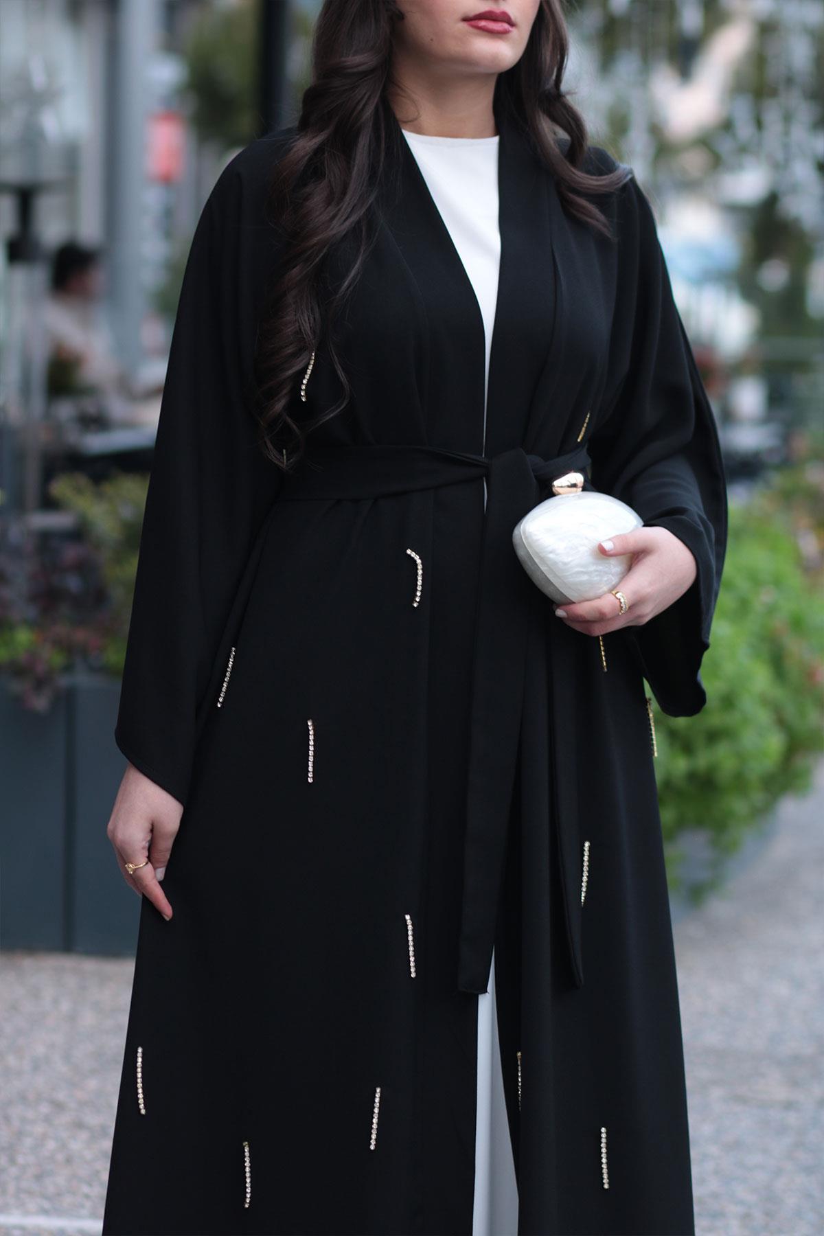 Siyah Taşlı Abaya 