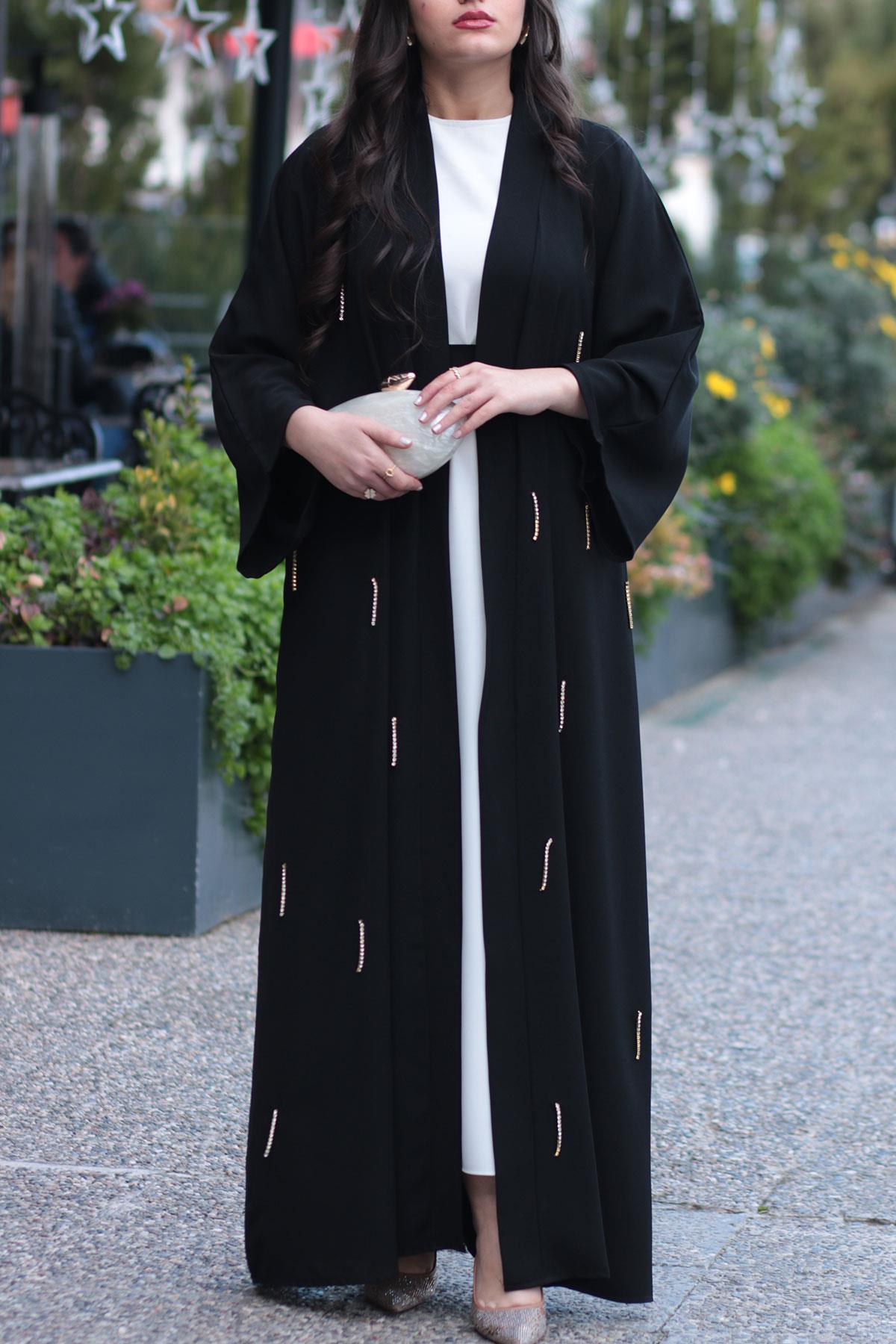 Siyah Taşlı Abaya 