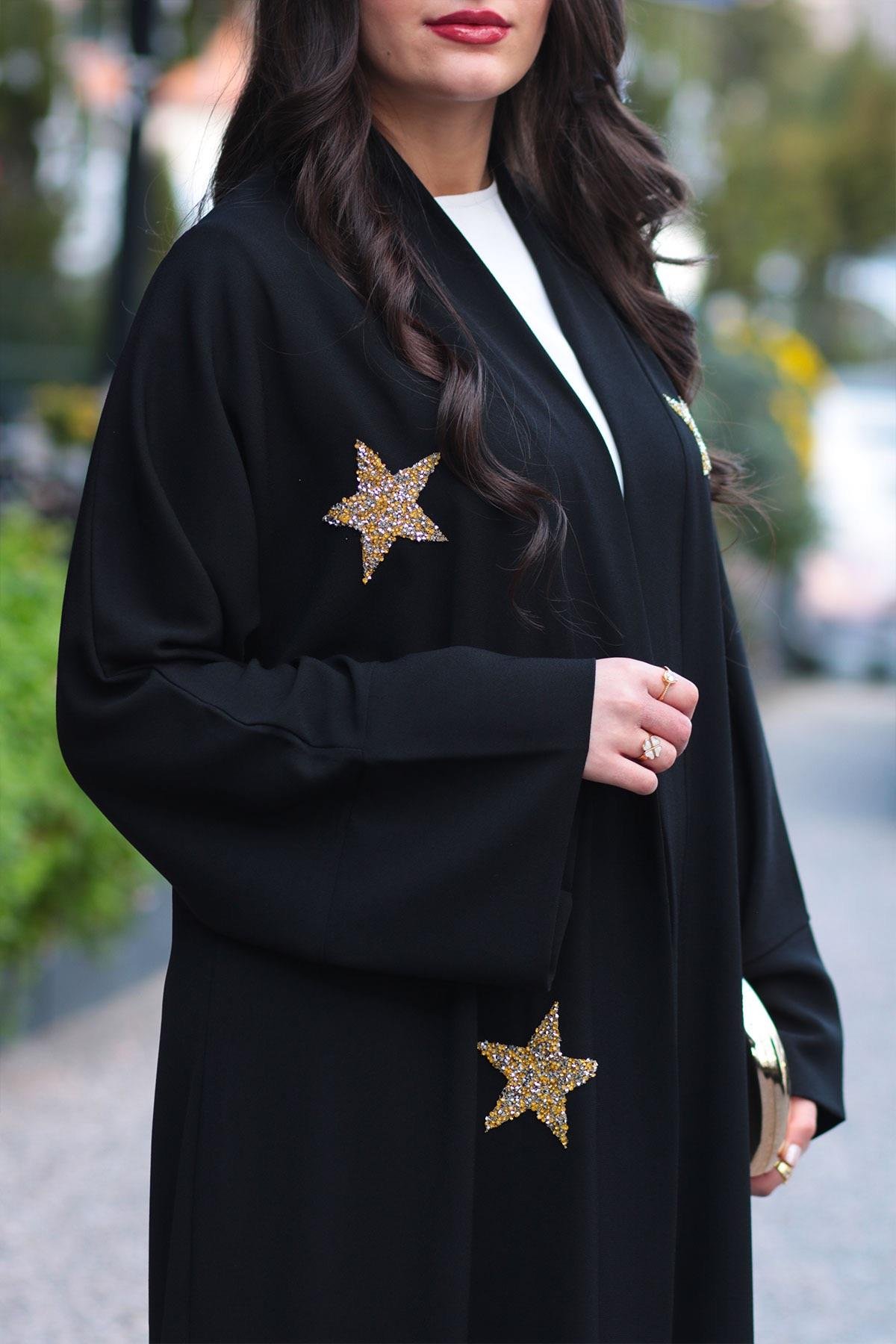 Siyah Yıldız Detaylı Abaya 