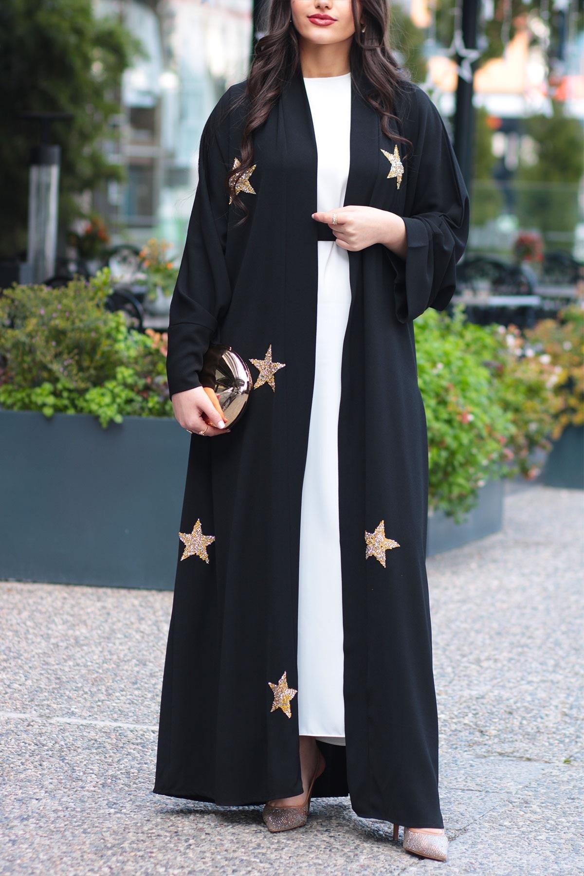 Siyah Yıldız Detaylı Abaya 
