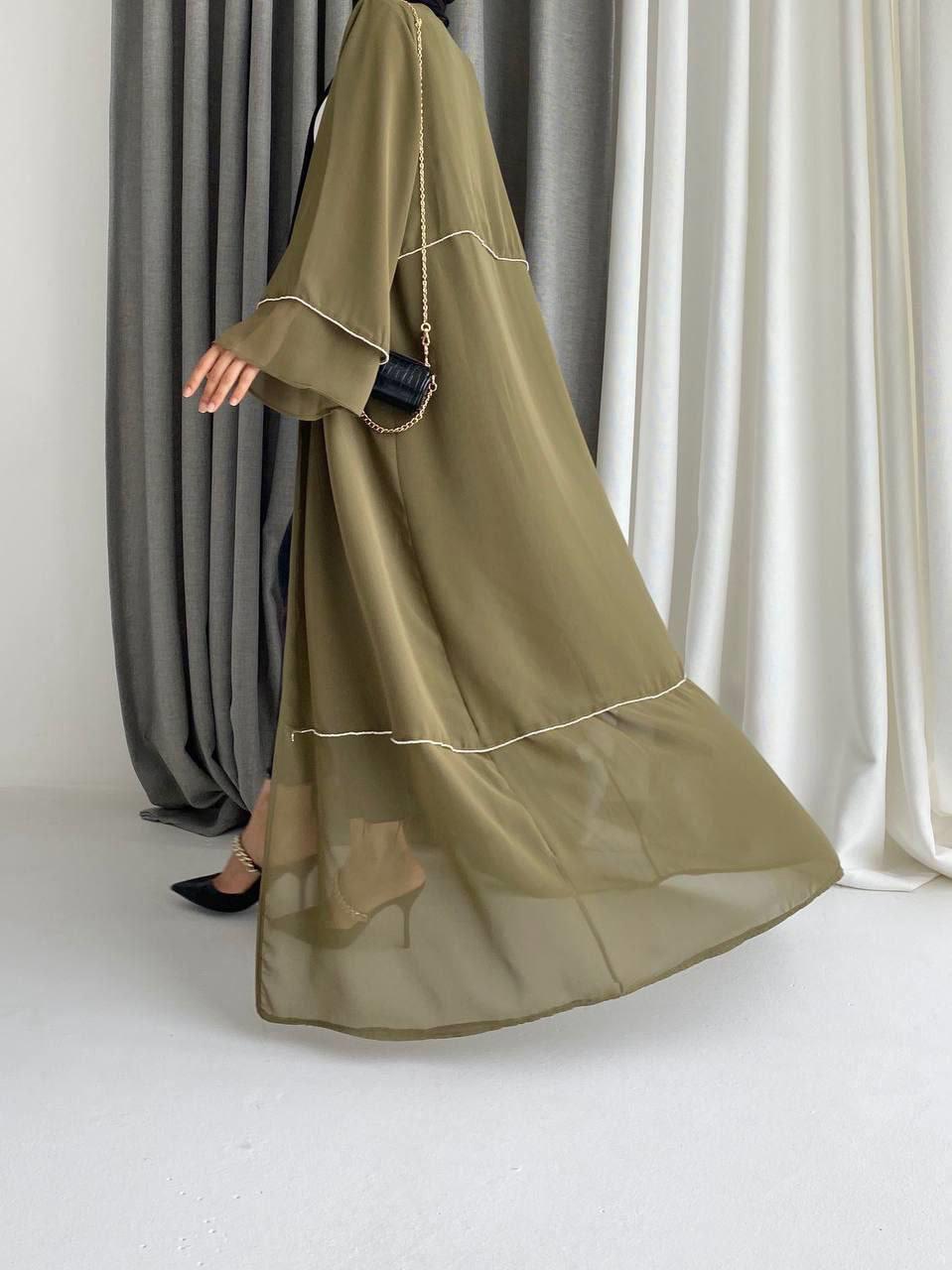 Taş baskılı haki şifon abaya