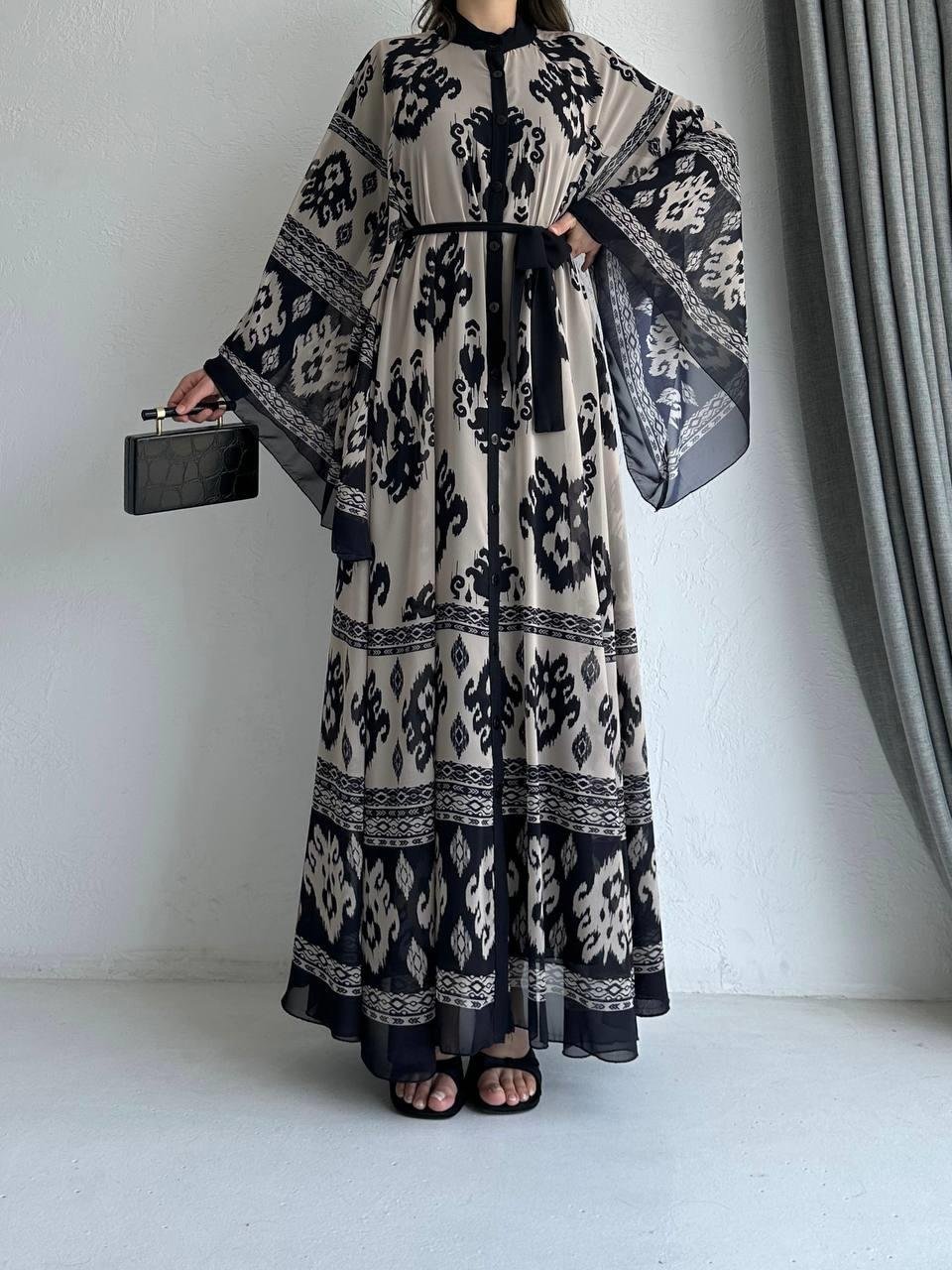 Taş Etnik Desen Liya Abaya Takım 