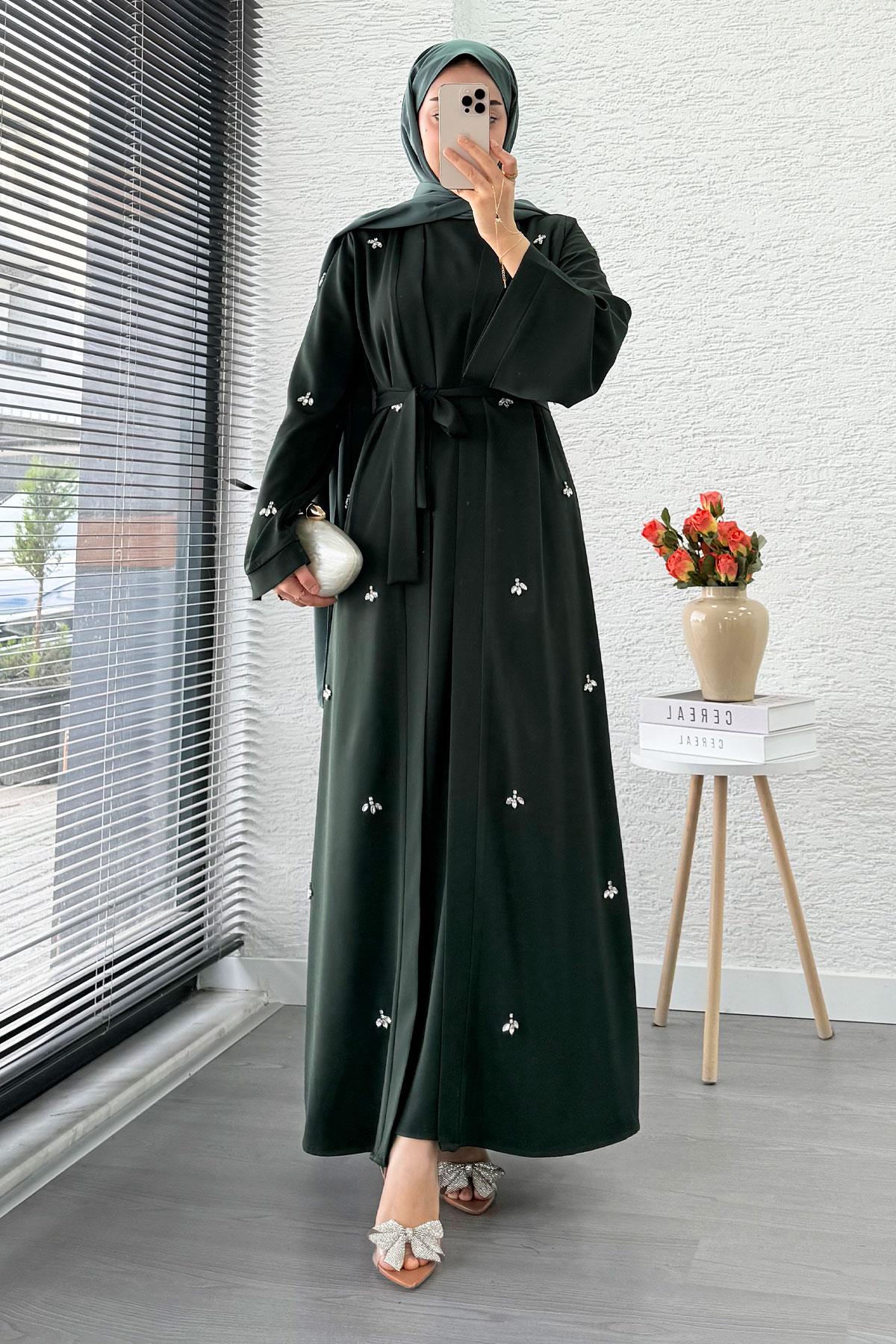 Taş İşlemeli İkili Abaya Takım - Zümrüt