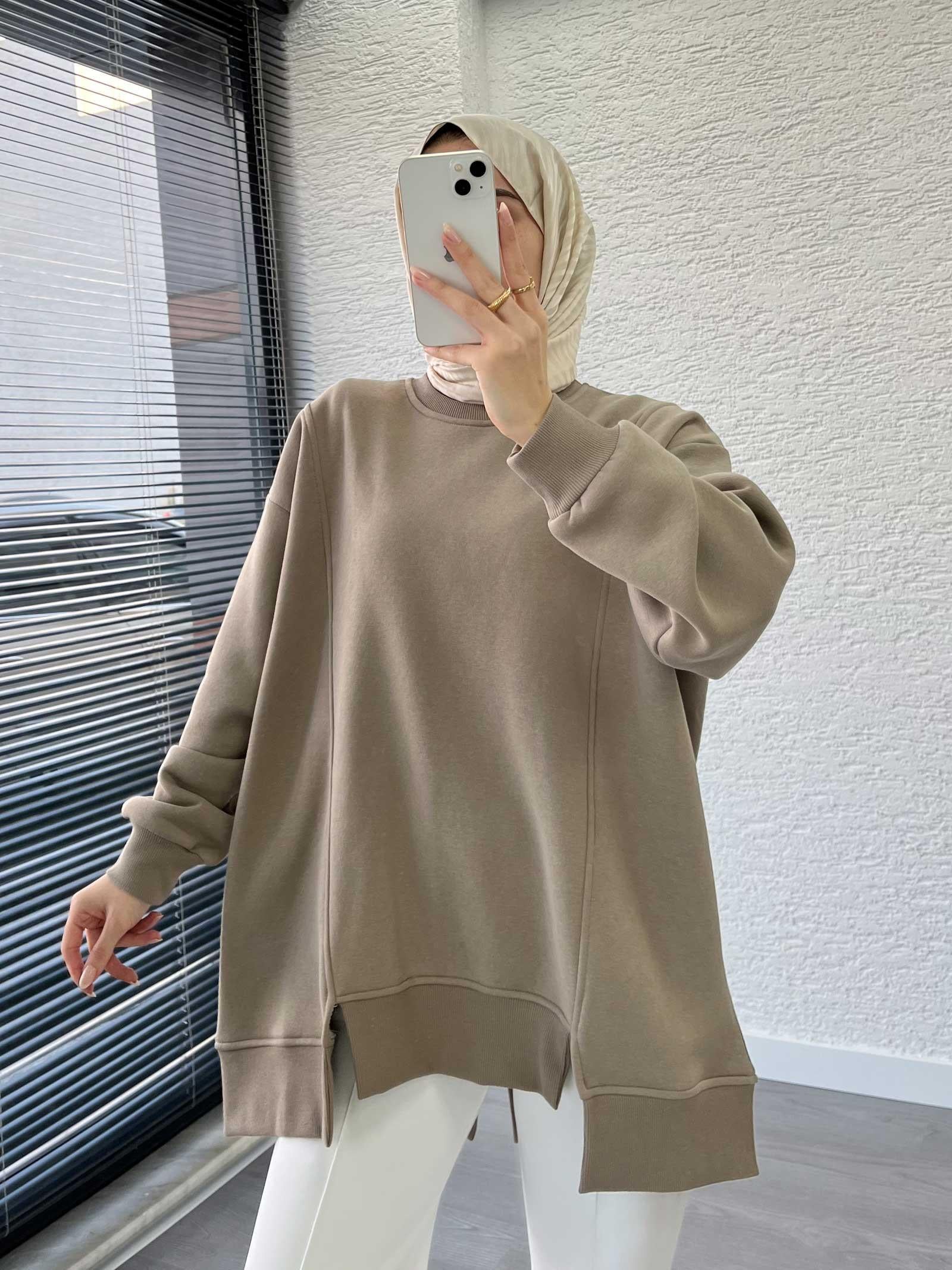 Vizon Arka Fermuar Detaylı Oversize Sweat