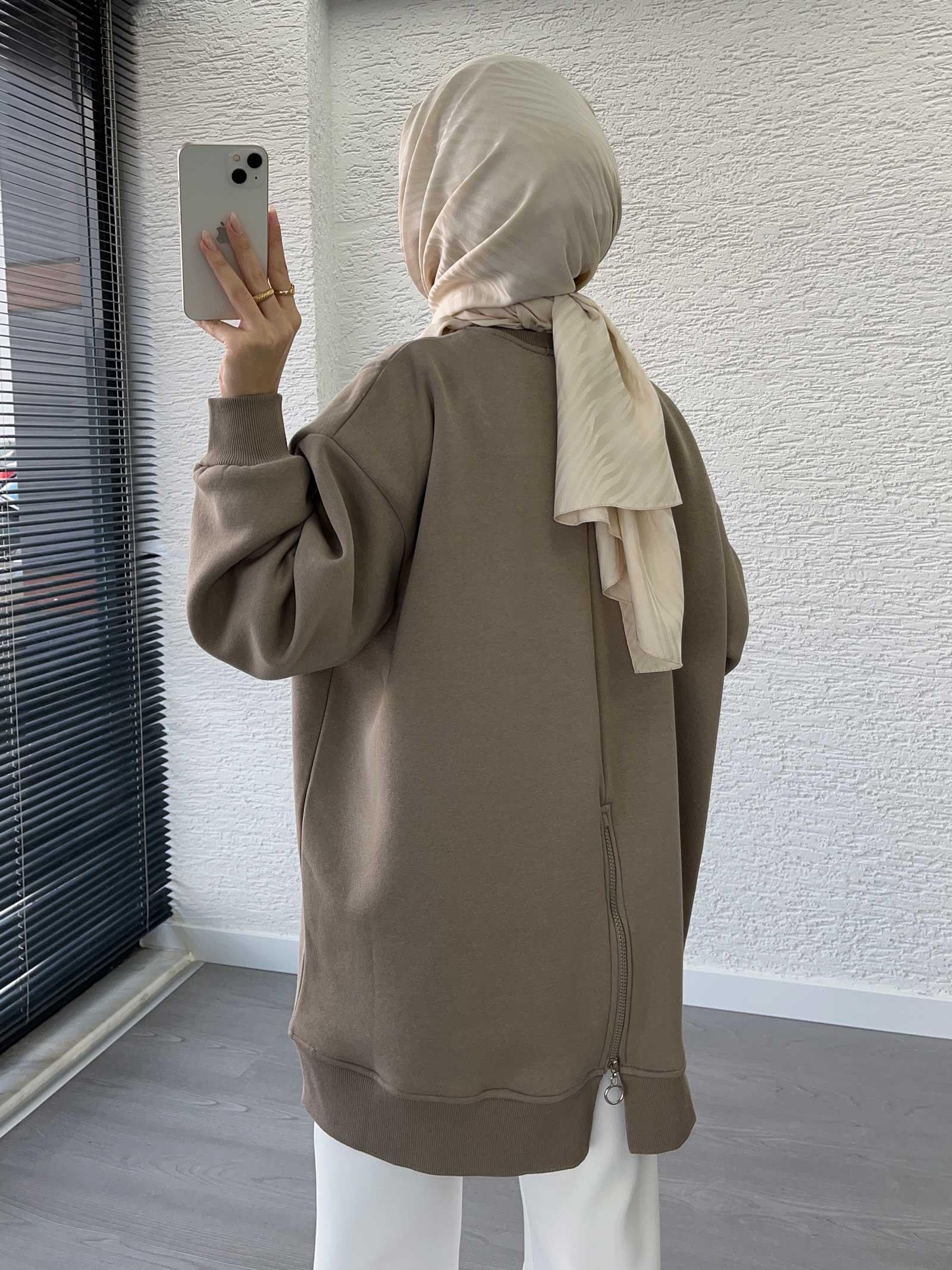 Vizon Arka Fermuar Detaylı Oversize Sweat