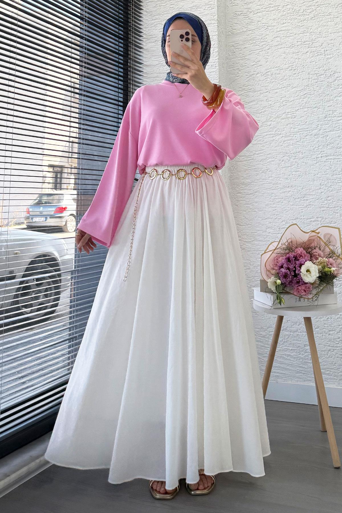 Volan Kol Basic Bluz - Pembe