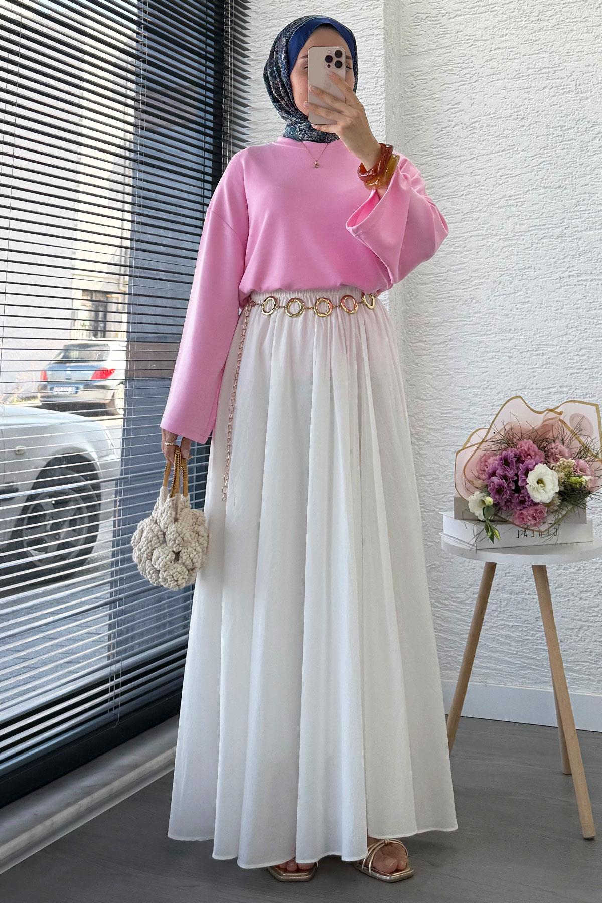 Volan Kol Basic Bluz - Pembe