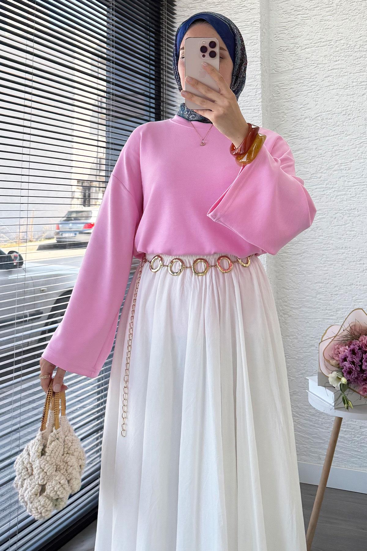 Volan Kol Basic Bluz - Pembe