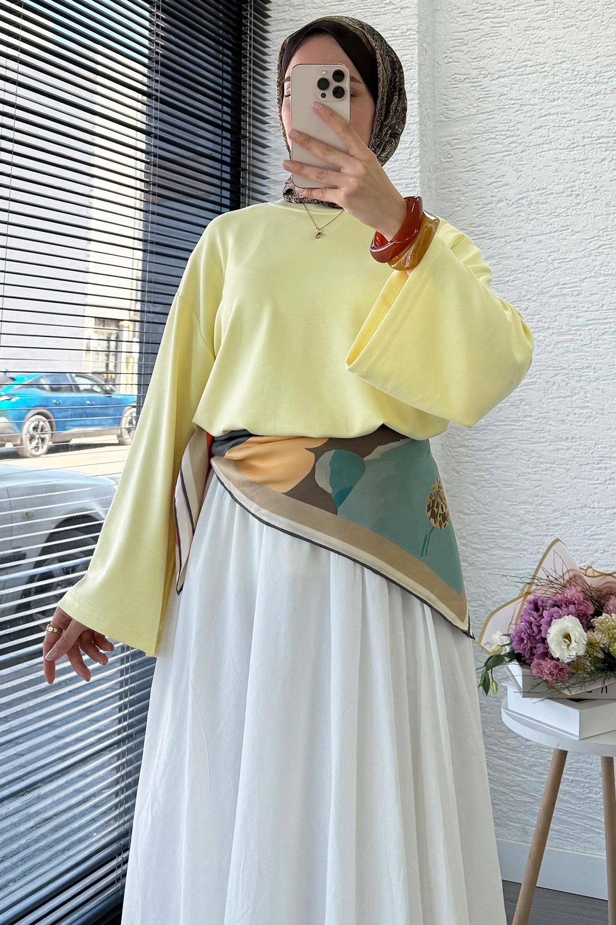 Volan Kol Basic Bluz - Sarı