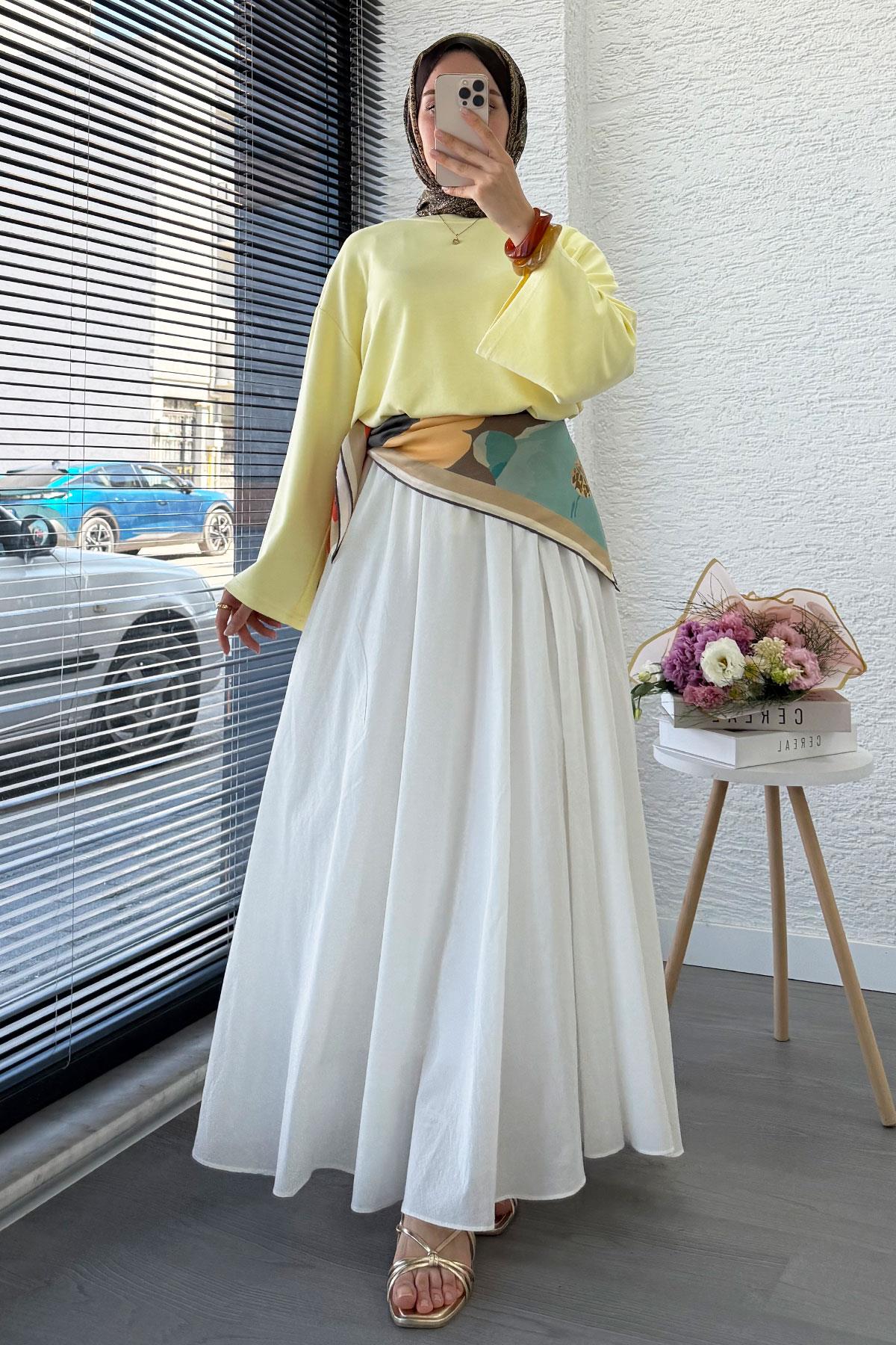 Volan Kol Basic Bluz - Sarı