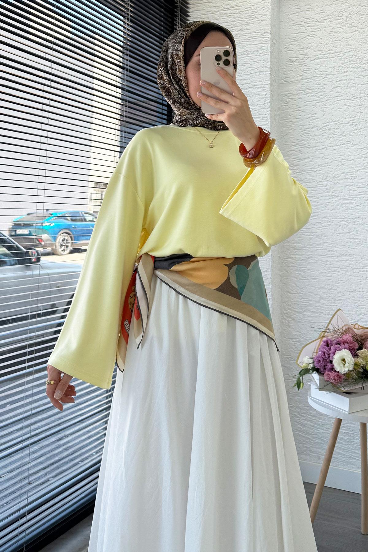 Volan Kol Basic Bluz - Sarı