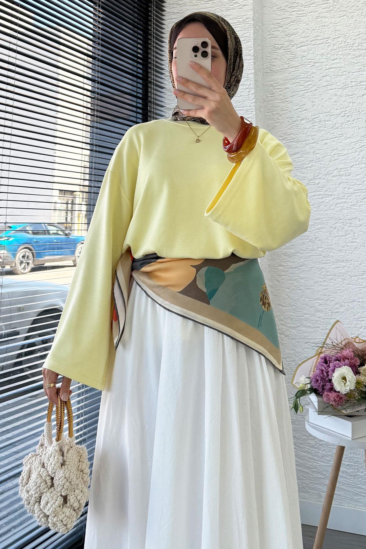 Volan Kol Basic Bluz - Sarı