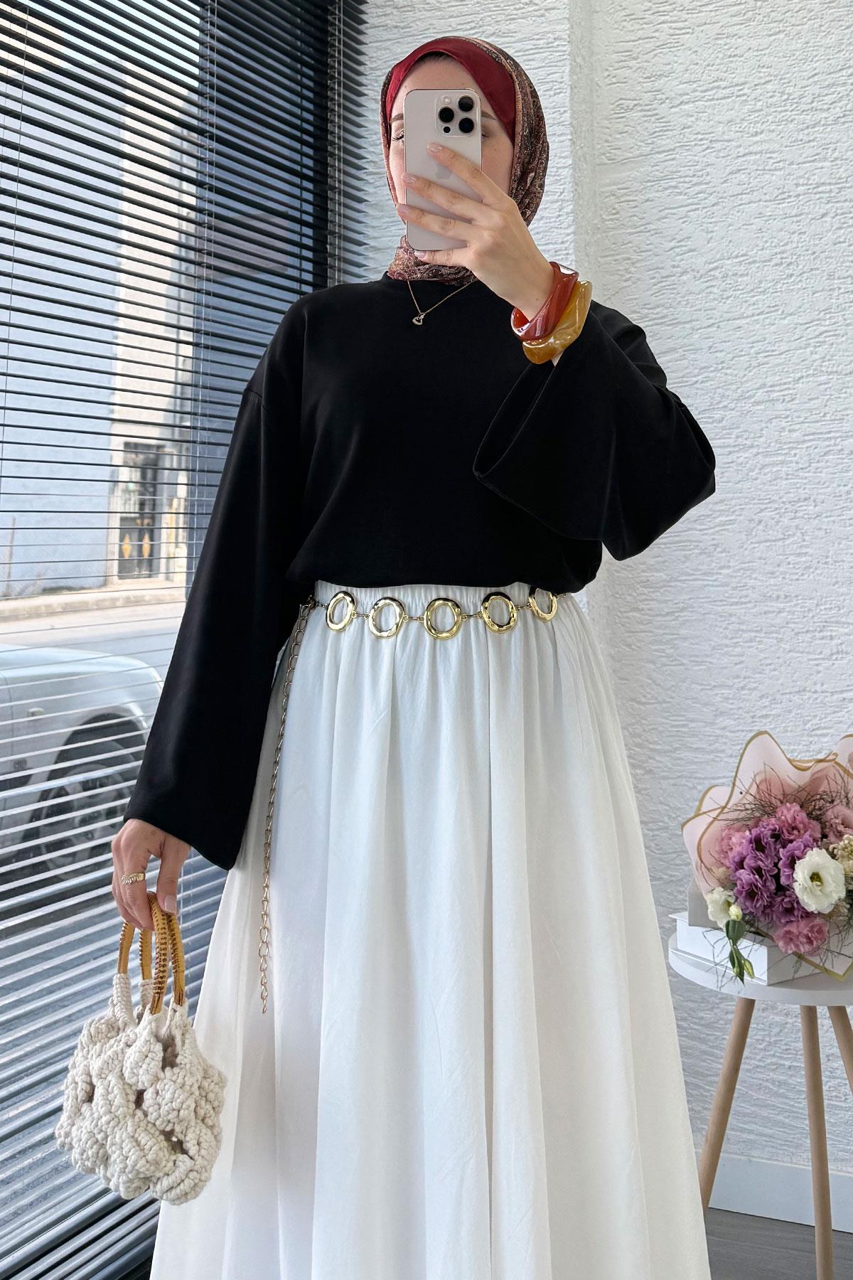 Volan Kol Basic Bluz - Siyah