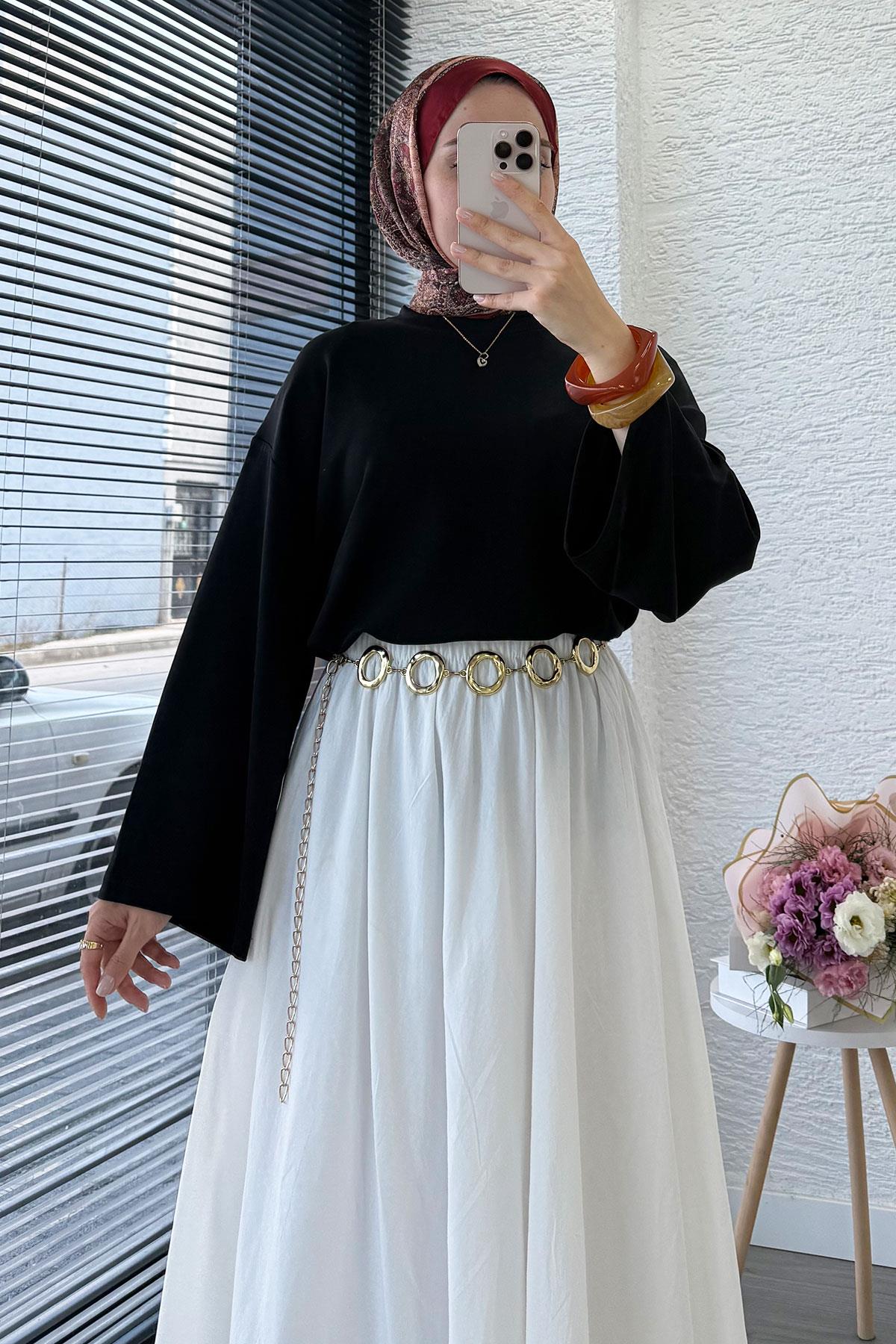 Volan Kol Basic Bluz - Siyah