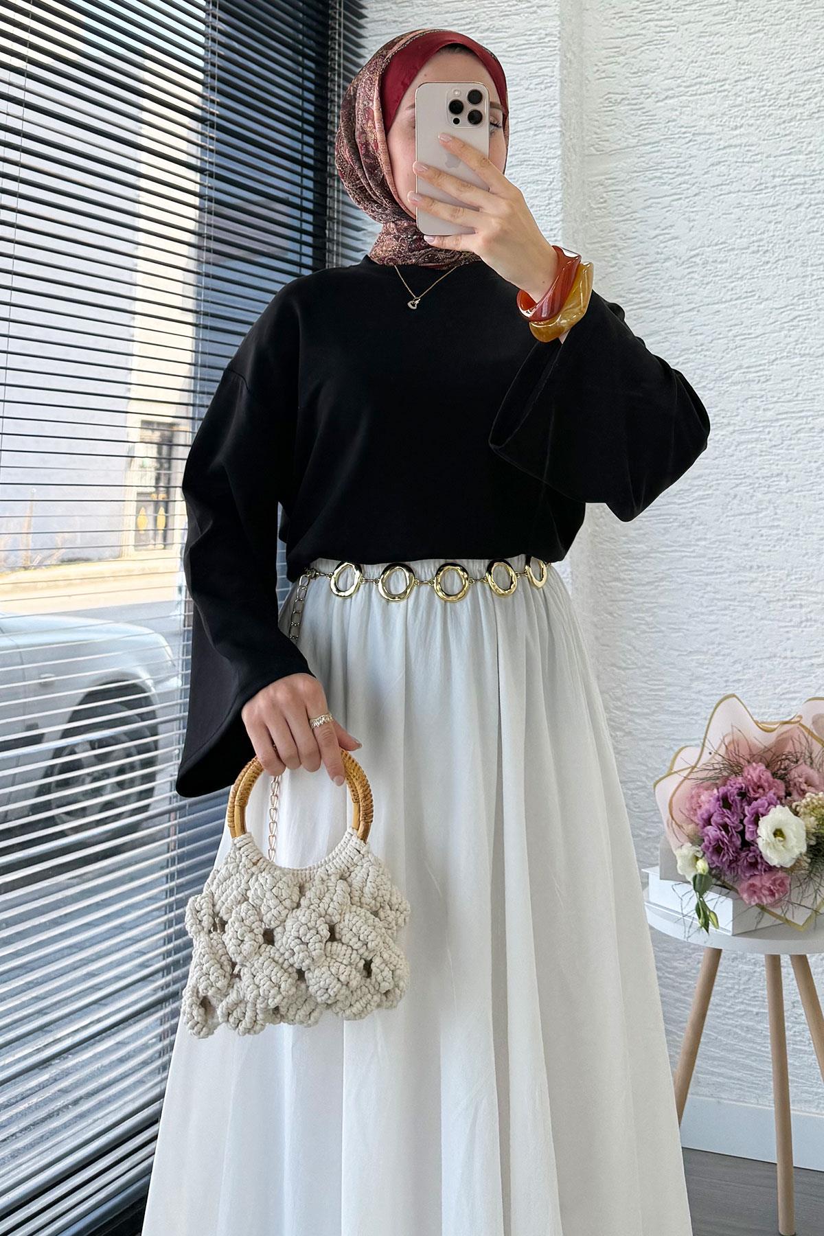 Volan Kol Basic Bluz - Siyah