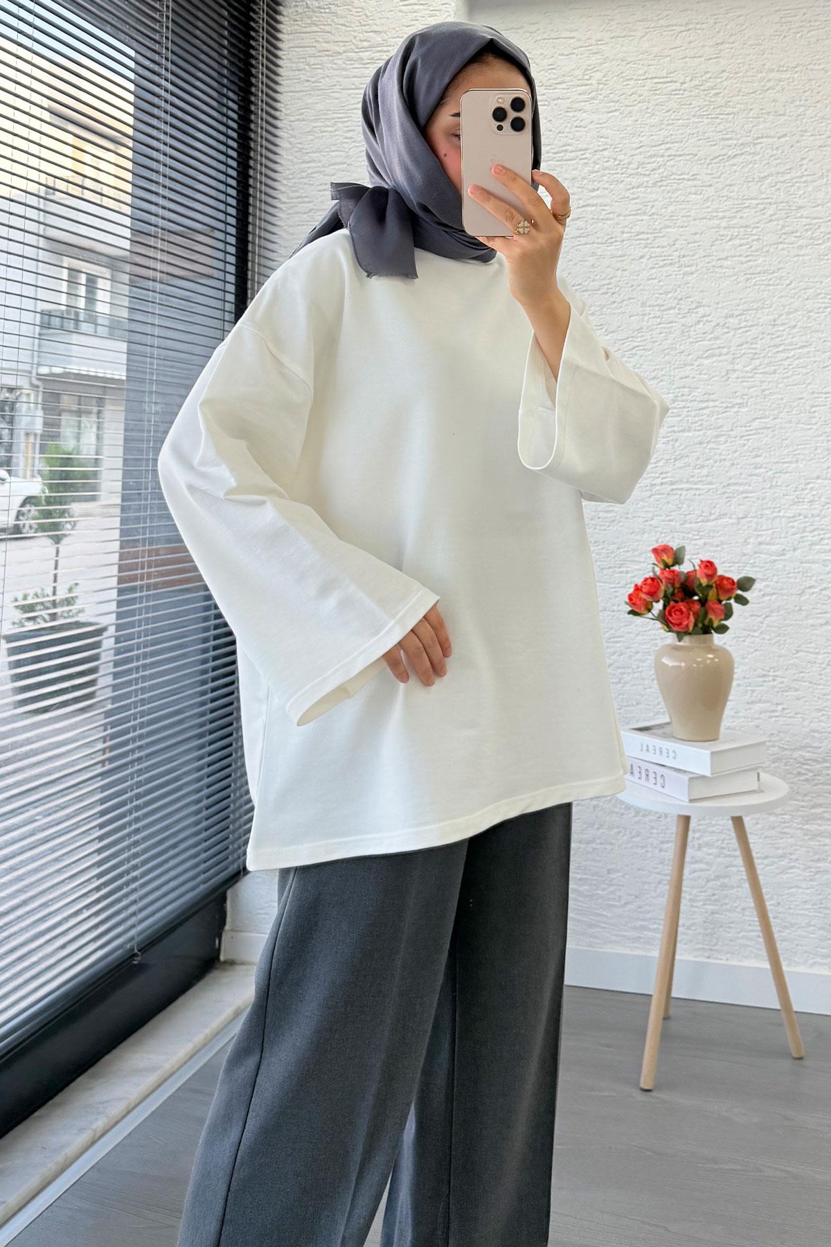 Volan Kol Basic Oversize Tunik – Ekru