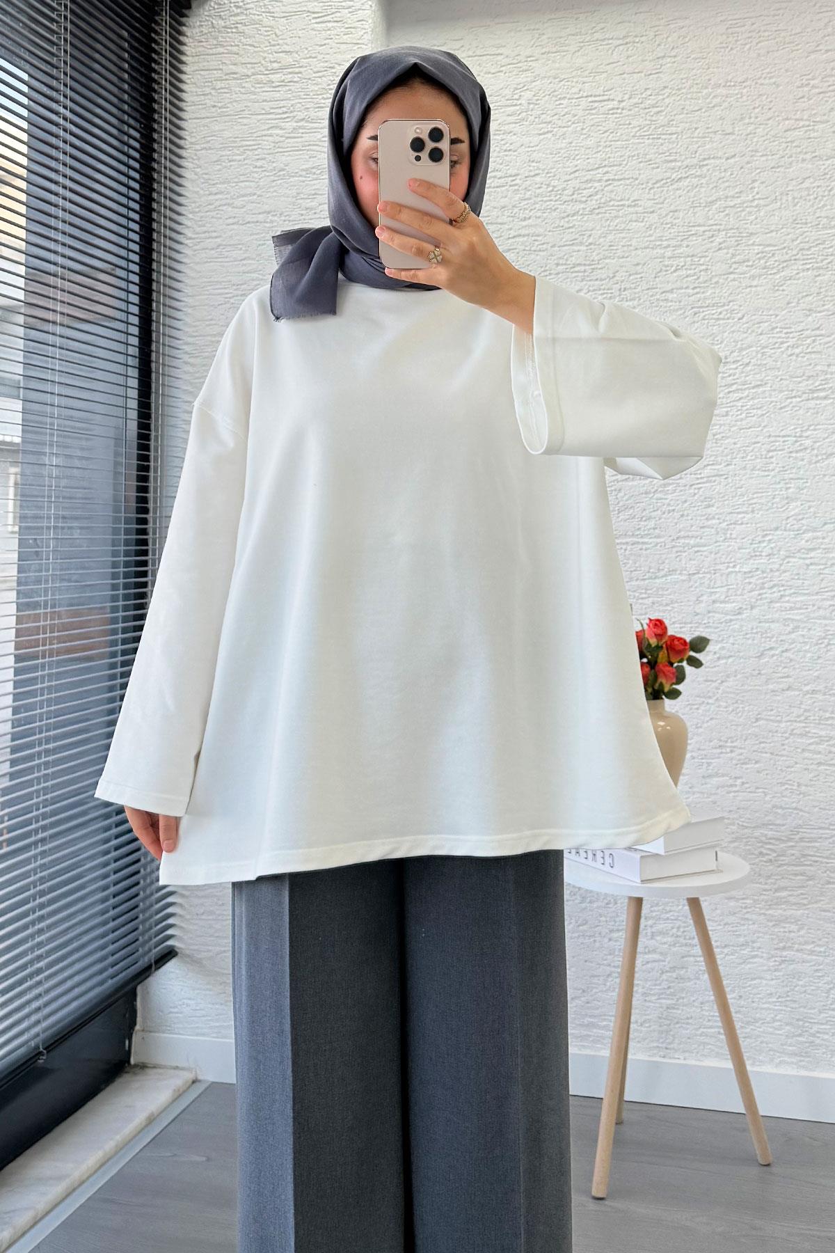 Volan Kol Basic Oversize Tunik – Ekru