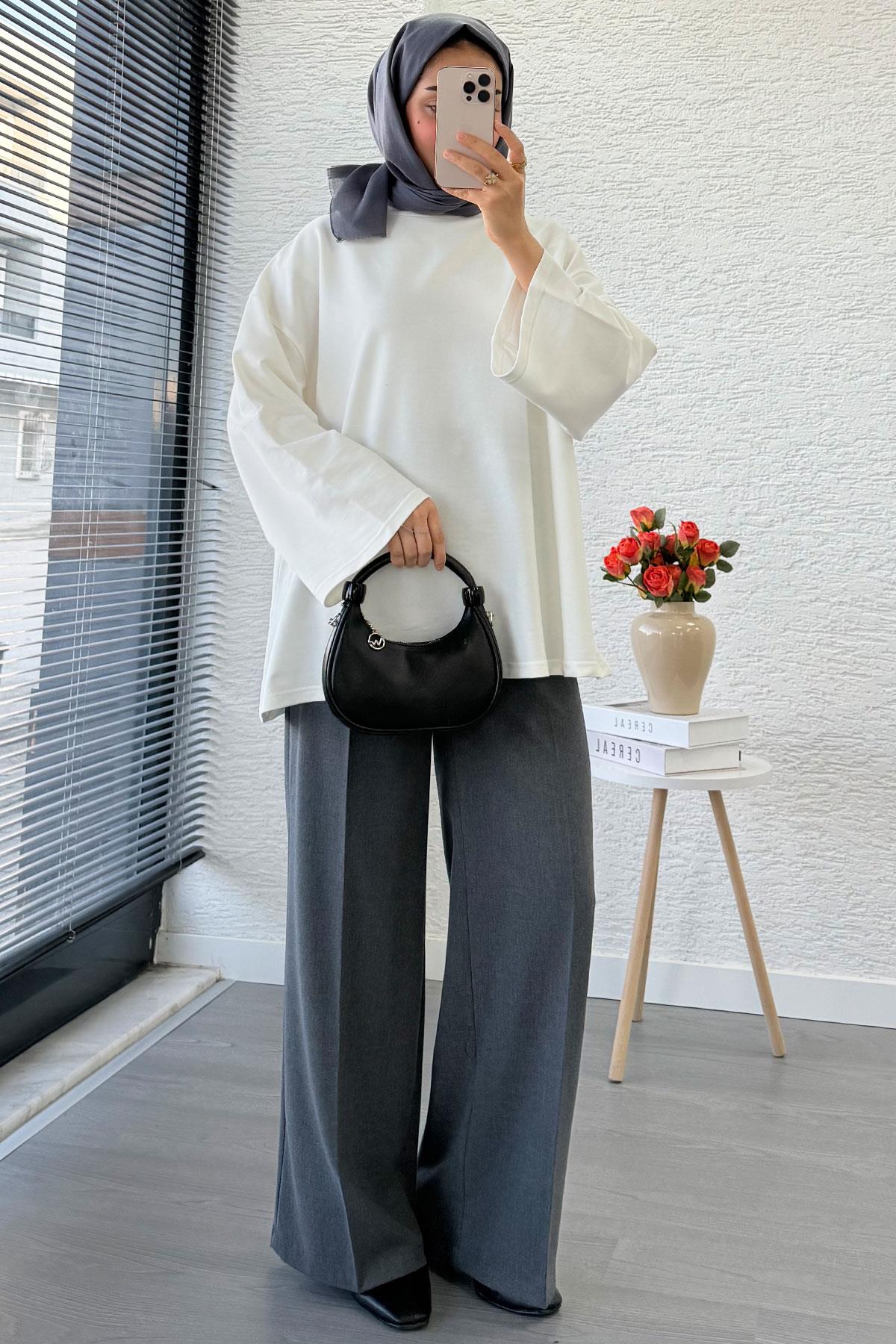 Volan Kol Basic Oversize Tunik – Ekru