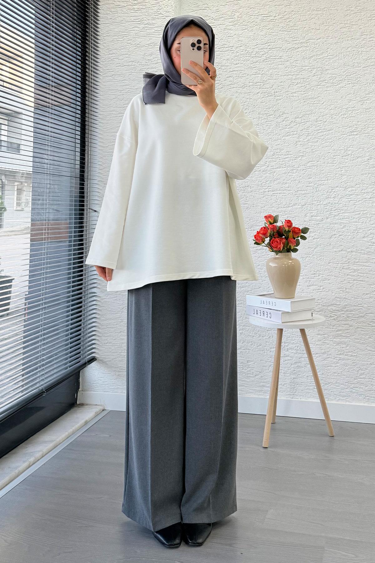 Volan Kol Basic Oversize Tunik – Ekru