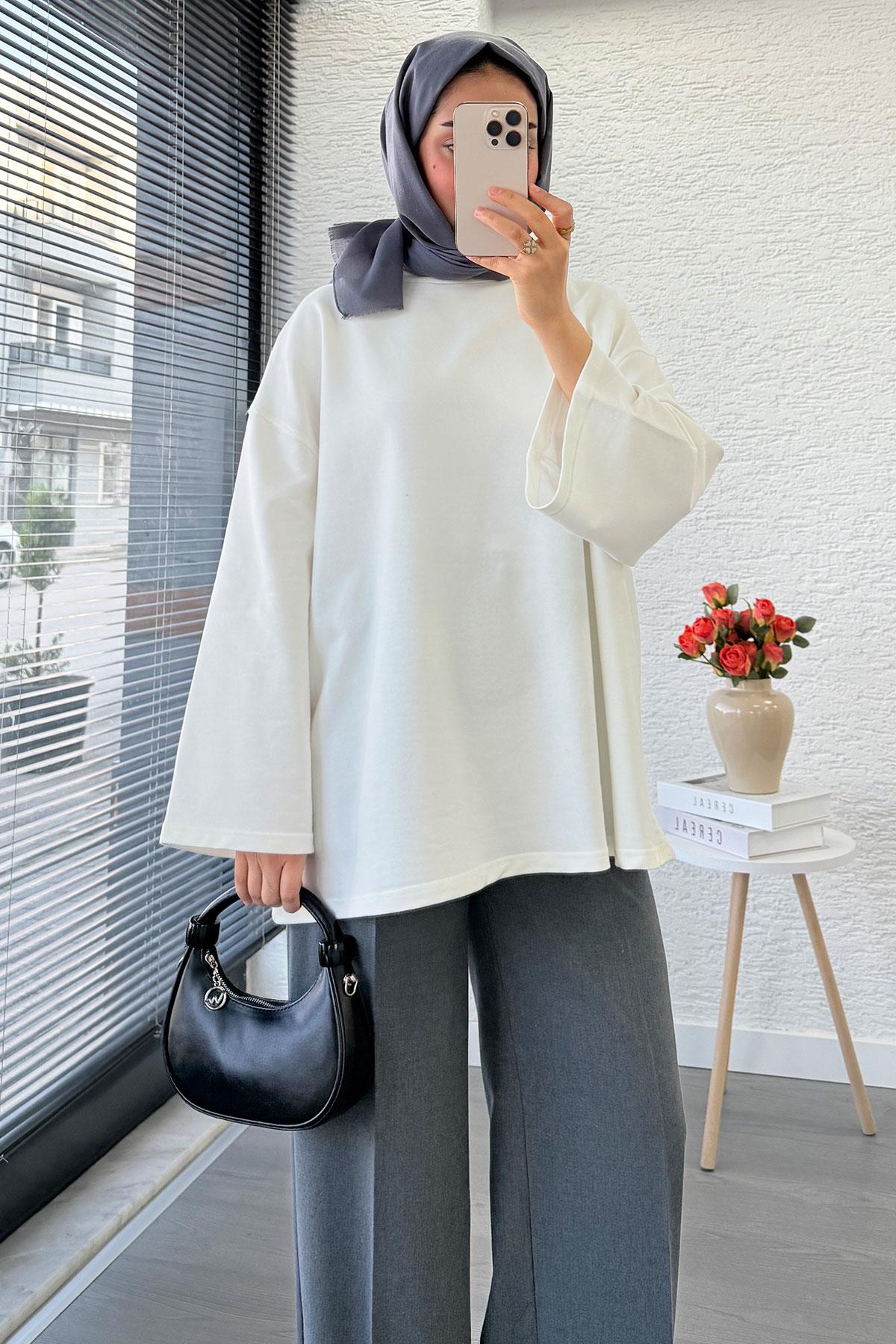 Volan Kol Basic Oversize Tunik – Ekru