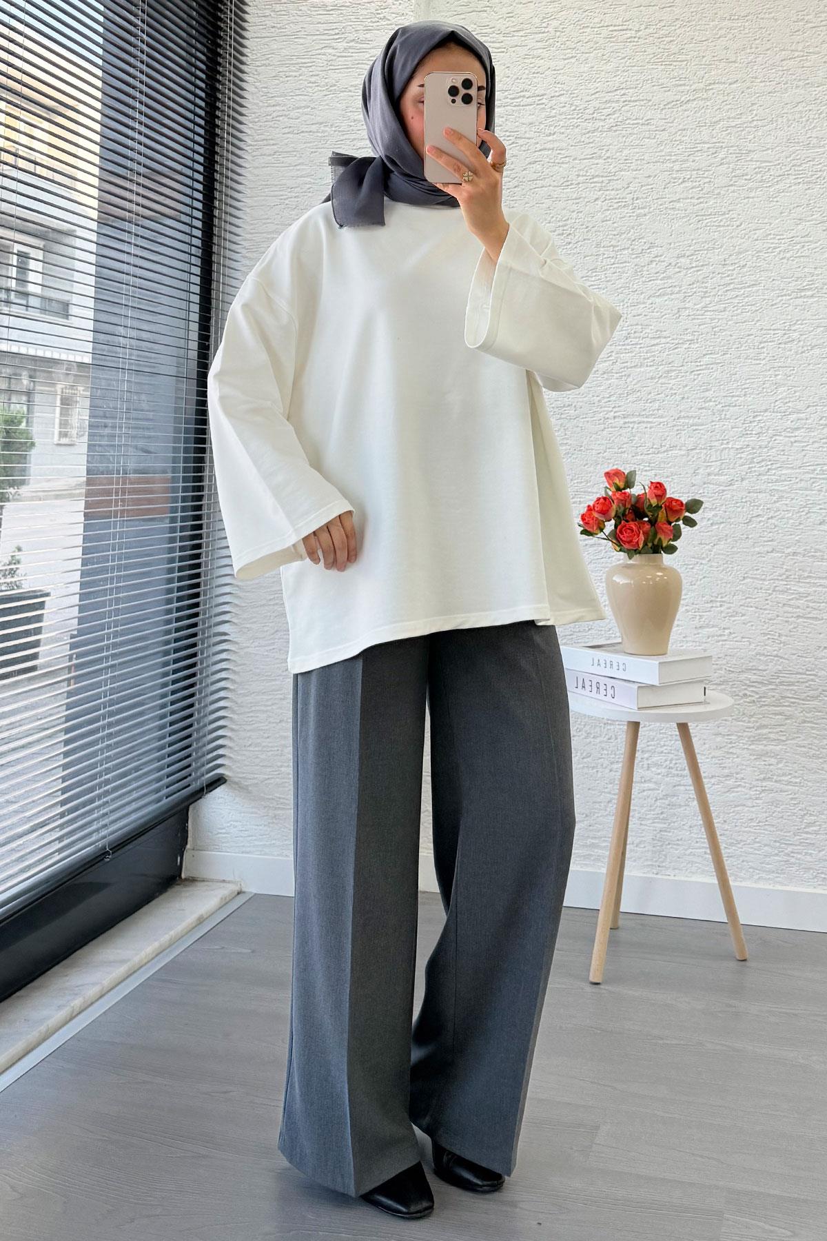 Volan Kol Basic Oversize Tunik – Ekru