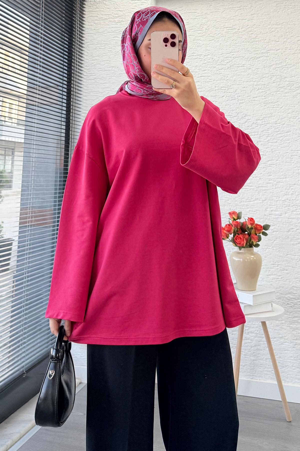 Volan Kol Basic Oversize Tunik – Fuşya