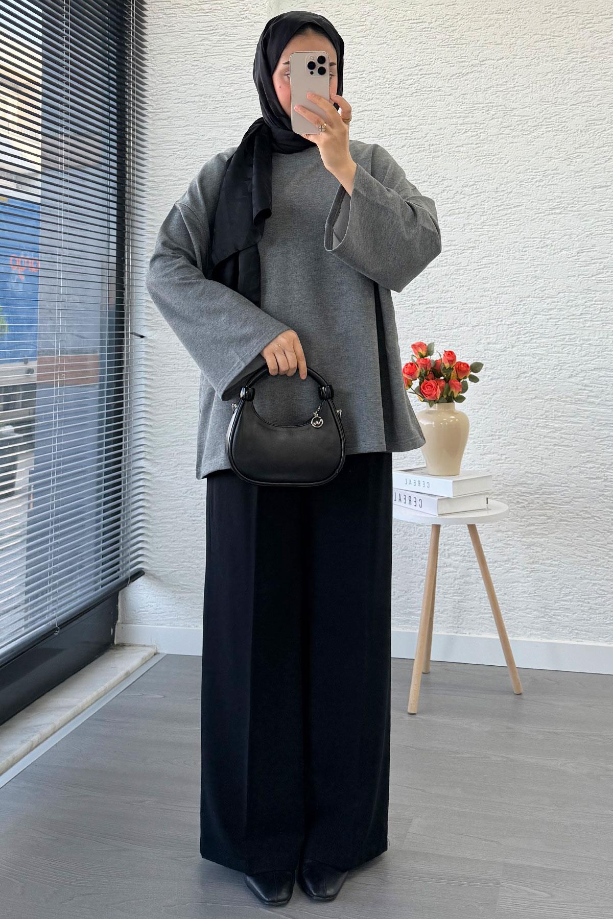 Volan Kol Basic Oversize Tunik – Gri