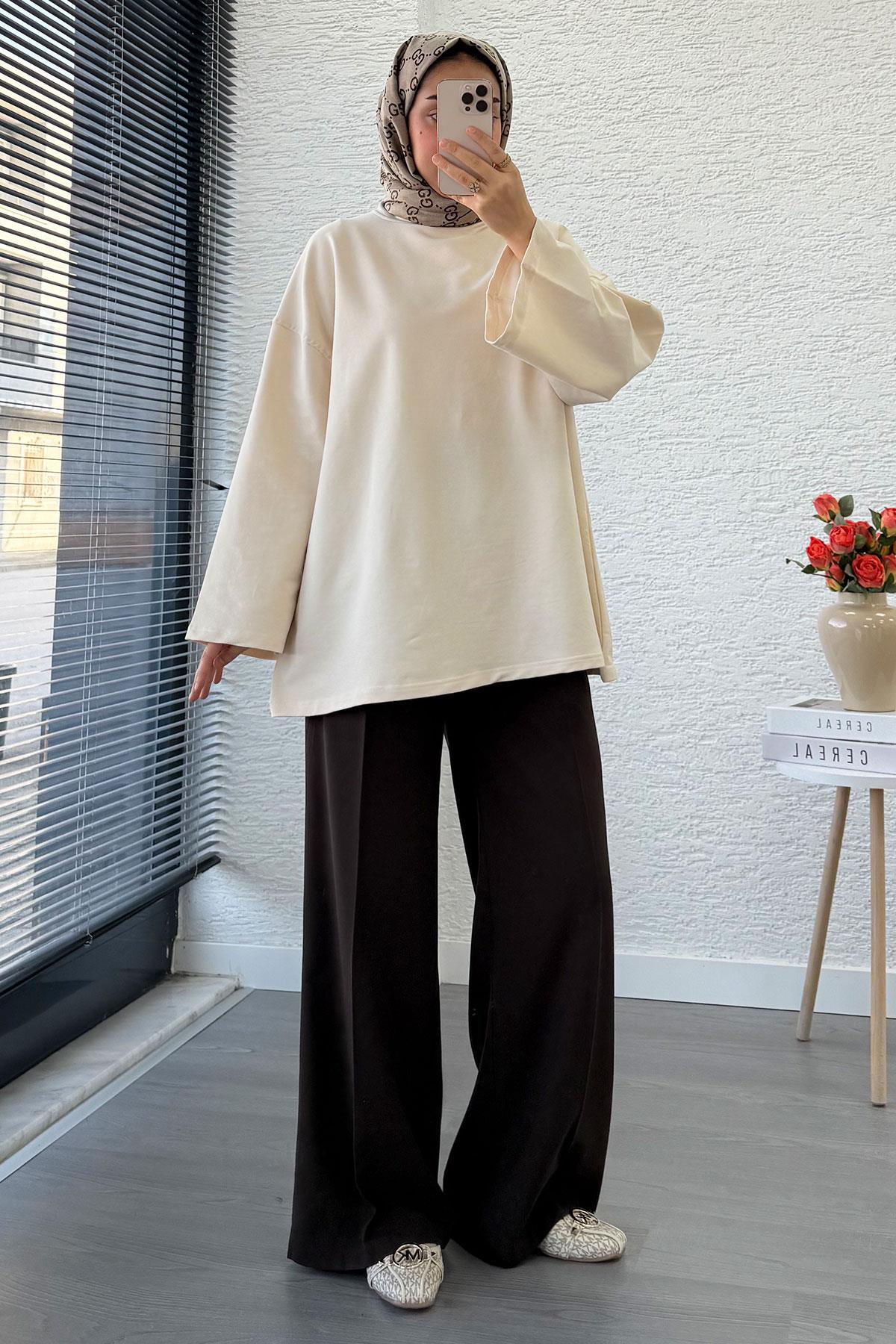 Volan Kol Basic Oversize Tunik – Krem
