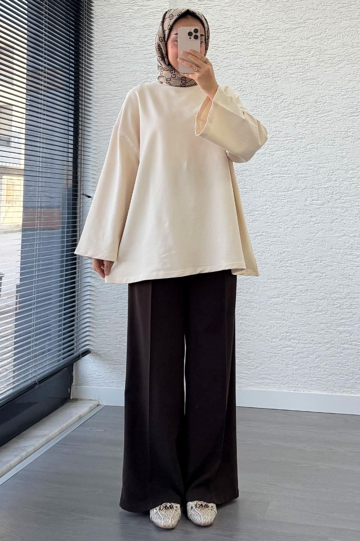 Volan Kol Basic Oversize Tunik – Krem